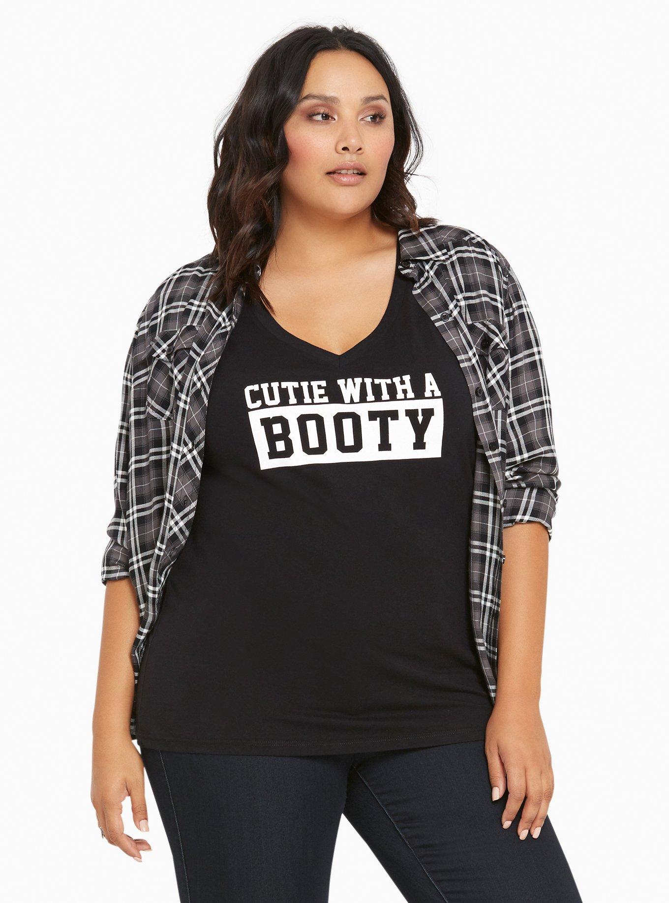 Cutie Booty V-Neck Tee, DEEP BLACK, hi-res