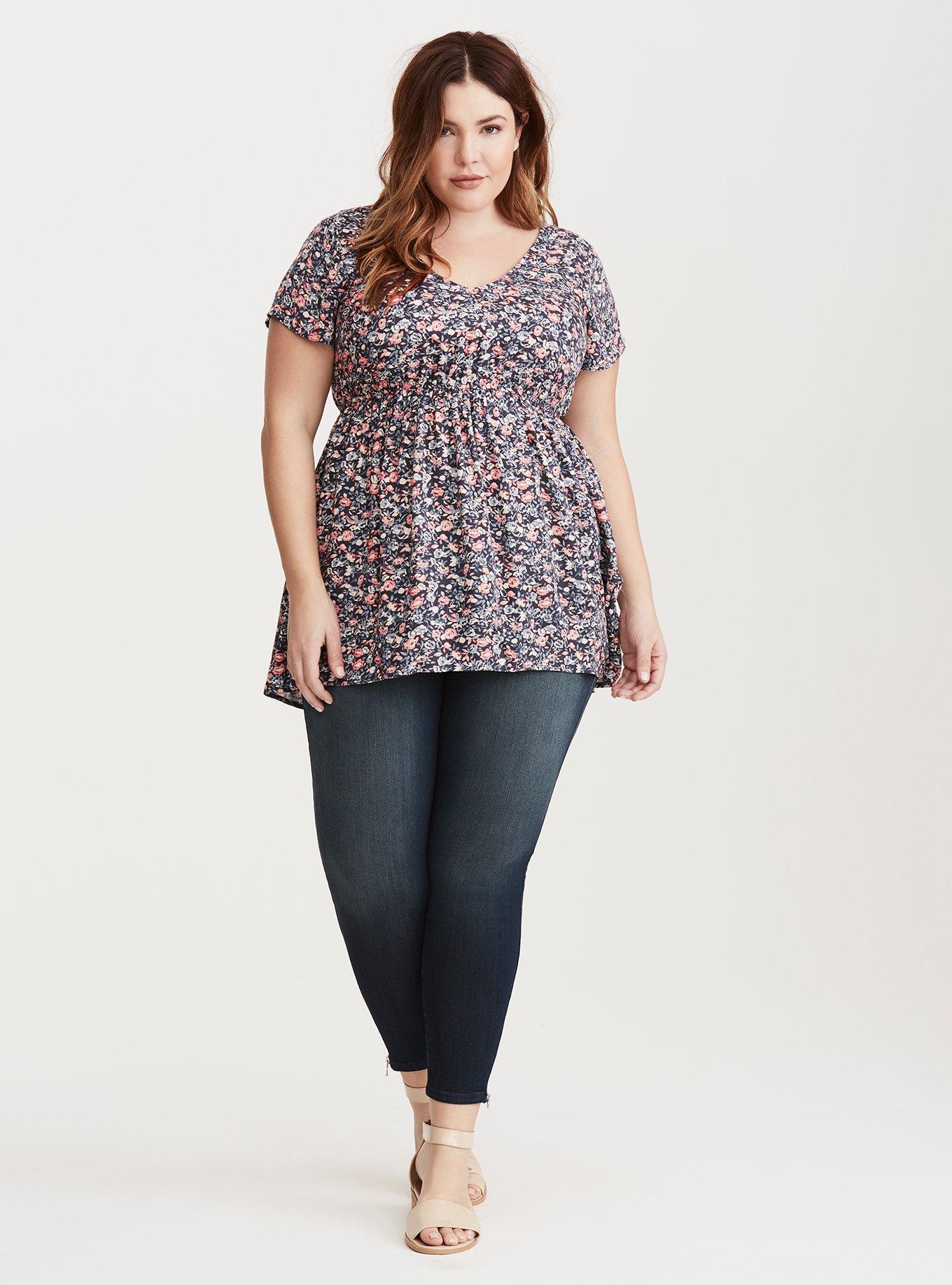 Plus Size Floral Print Twill Crossback Top, RETRO BLOOM, alternate