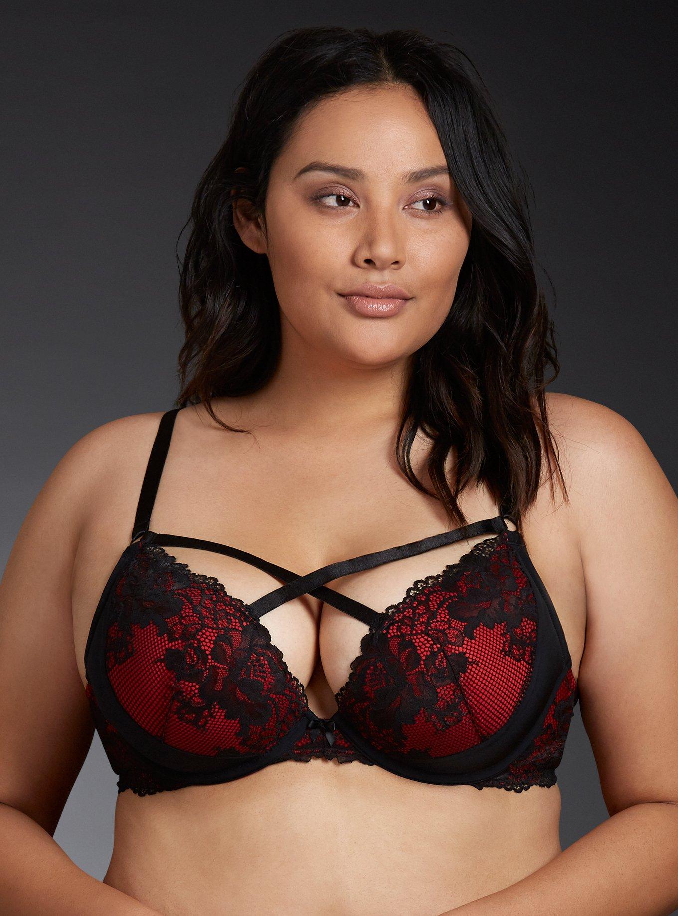 NWT TORRID SIZE 48B PUSH-UP PLUNGE STRAPPY V BRA - LACE RED