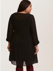 Plus Size Mini Chiffon Shirt Dress, DEEP BLACK, alternate