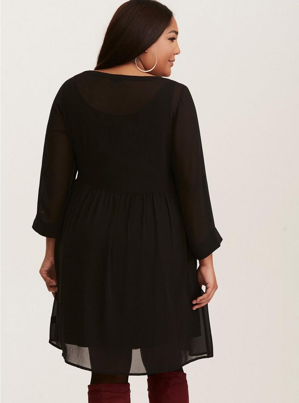 Plus Size Mini Chiffon Shirt Dress, DEEP BLACK, alternate