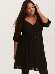 Mini Chiffon Shirt Dress, DEEP BLACK, hi-res