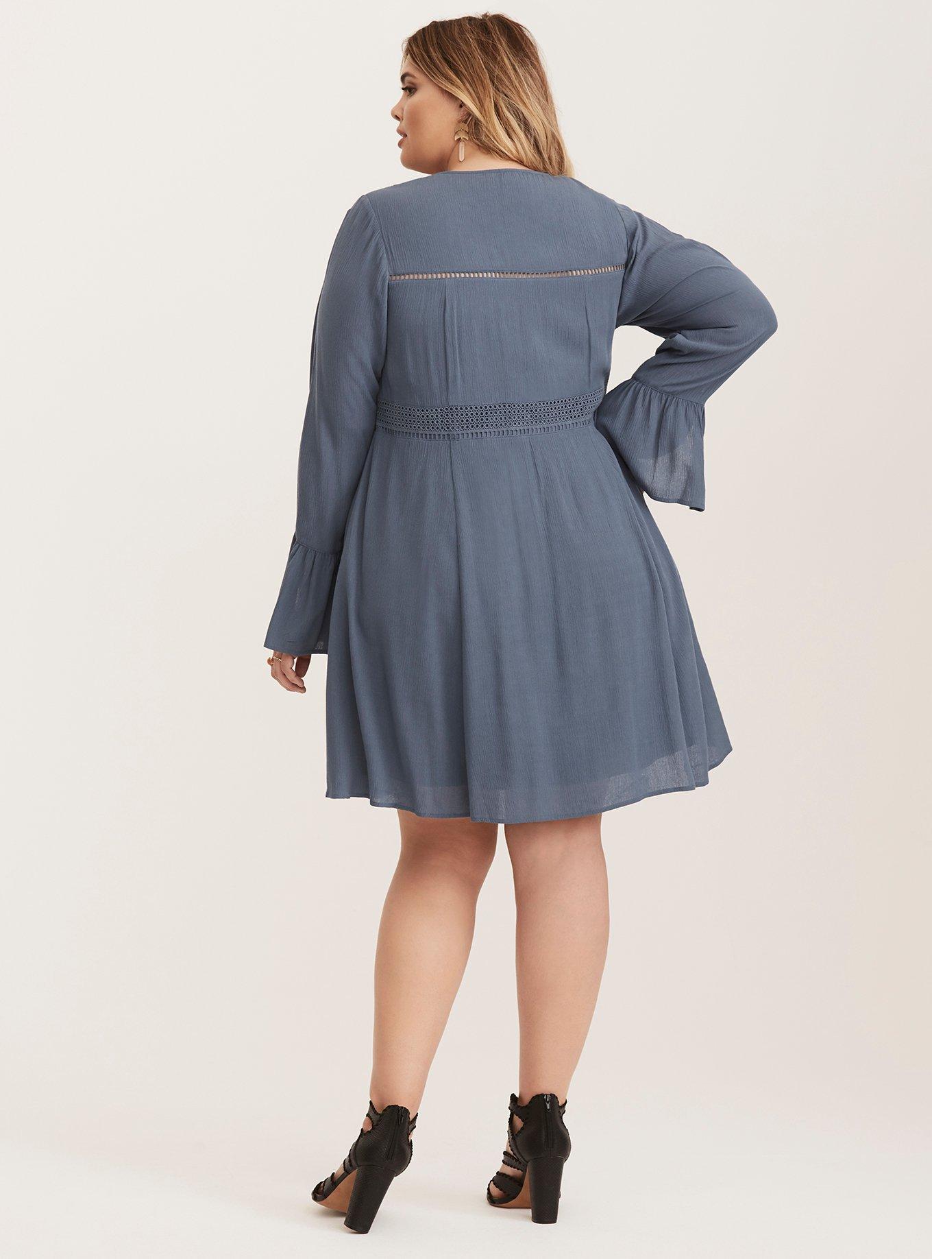 Plus Size Gauze Lace Up Skater Dress, BERING SEA, alternate