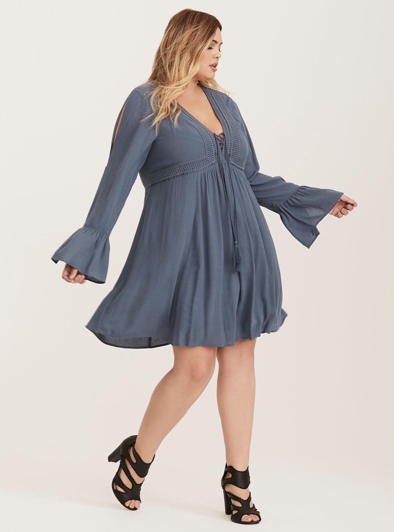 Plus Size - Gauze Lace Up Skater Dress - Torrid