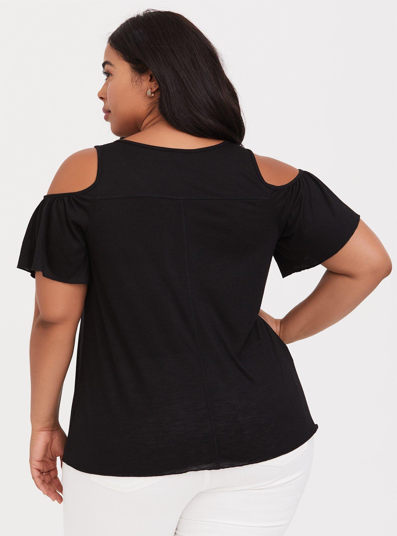 Plus size black store cold shoulder top