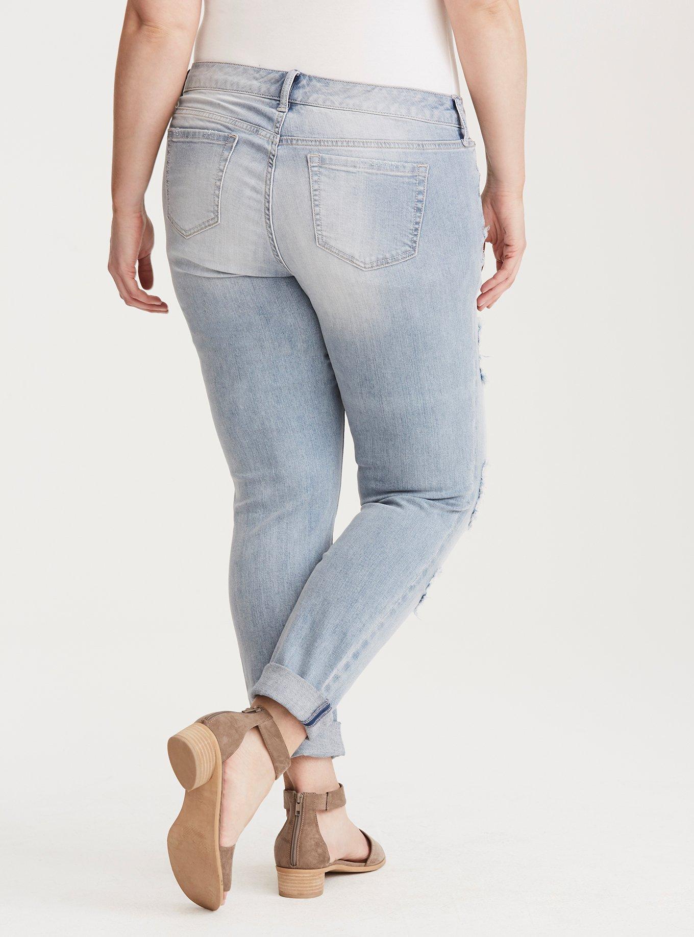 Plus Size - Torrid Skinny Jeans - Grey Wash with Destruction - Torrid