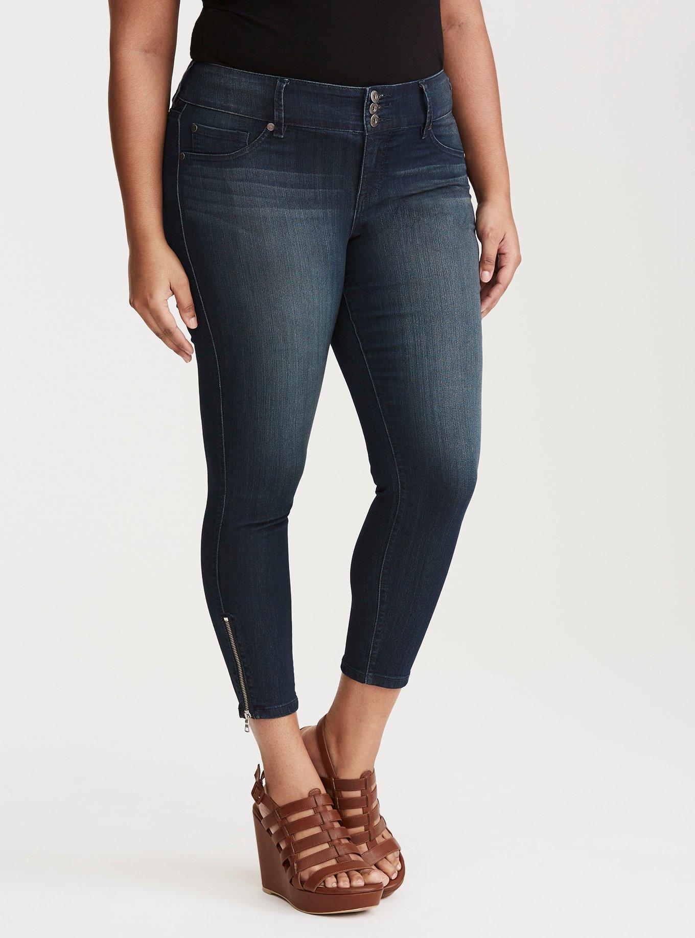 Plus Size Stiletto Zip Jegging - Dark Wash, BLUE NILE, alternate