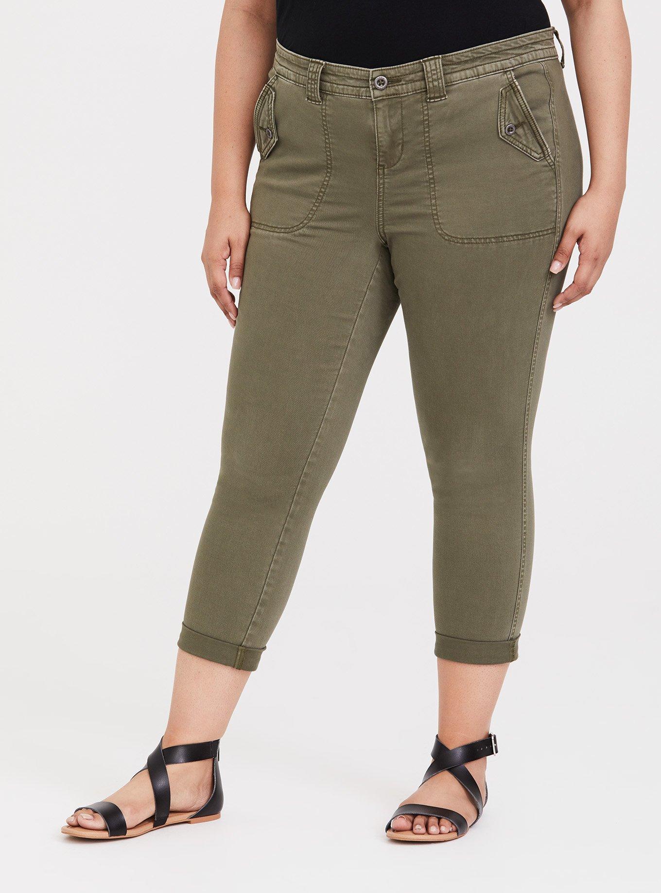 Plus Size - Crop Drawstring Cargo Pant - Linen Olive Green - Torrid