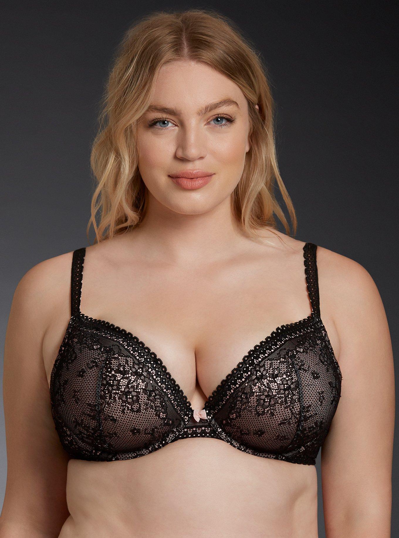 Delicate Lace Push-Up Plunge Bra, RICH BLACK LOTUS, hi-res