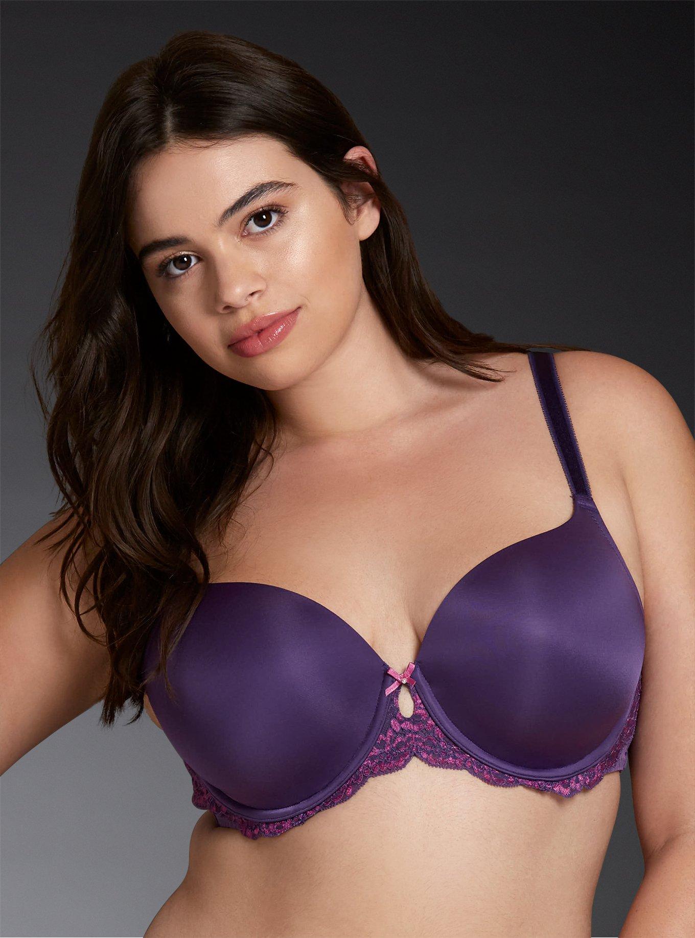 Dark Purple Microfiber & Lace T-Shirt Bra, DARK PURPLE, hi-res