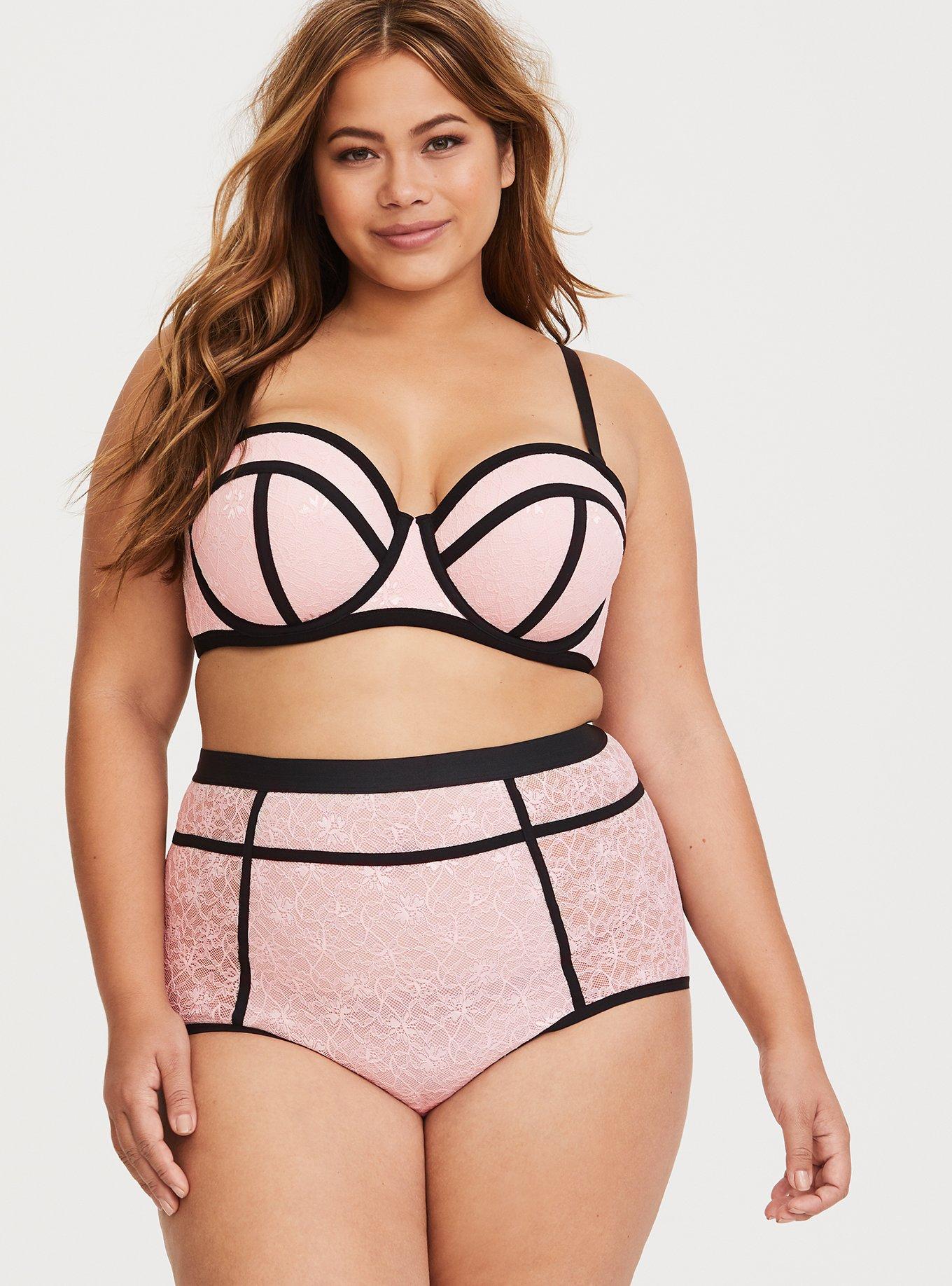 Plus Size Pink & Black Floral Lace High Waist Panty, LOTUS RICH BLACK, alternate