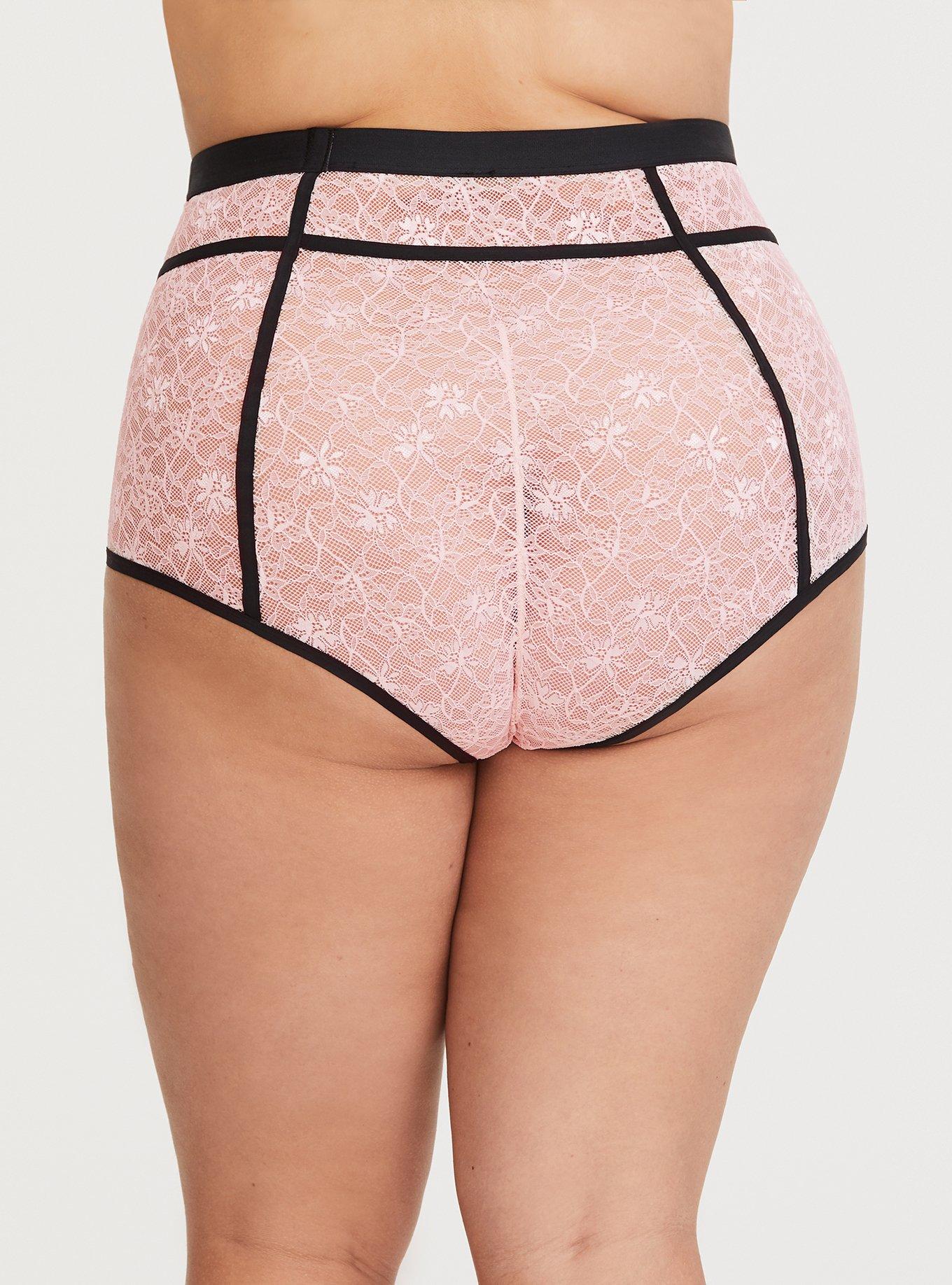 Plus Size Pink & Black Floral Lace High Waist Panty, LOTUS RICH BLACK, alternate