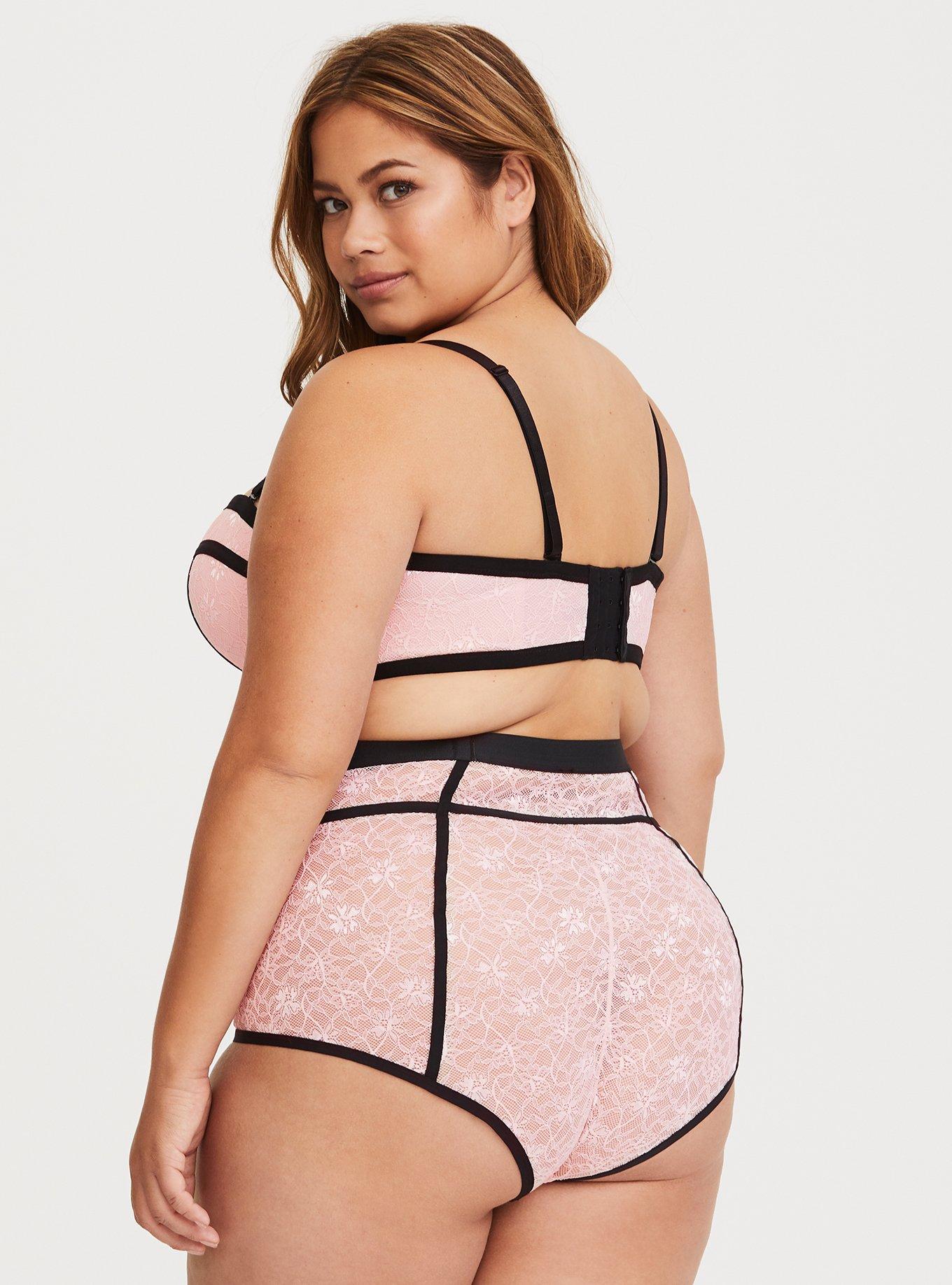 Plus Size Pink & Black Floral Lace High Waist Panty, LOTUS RICH BLACK, alternate