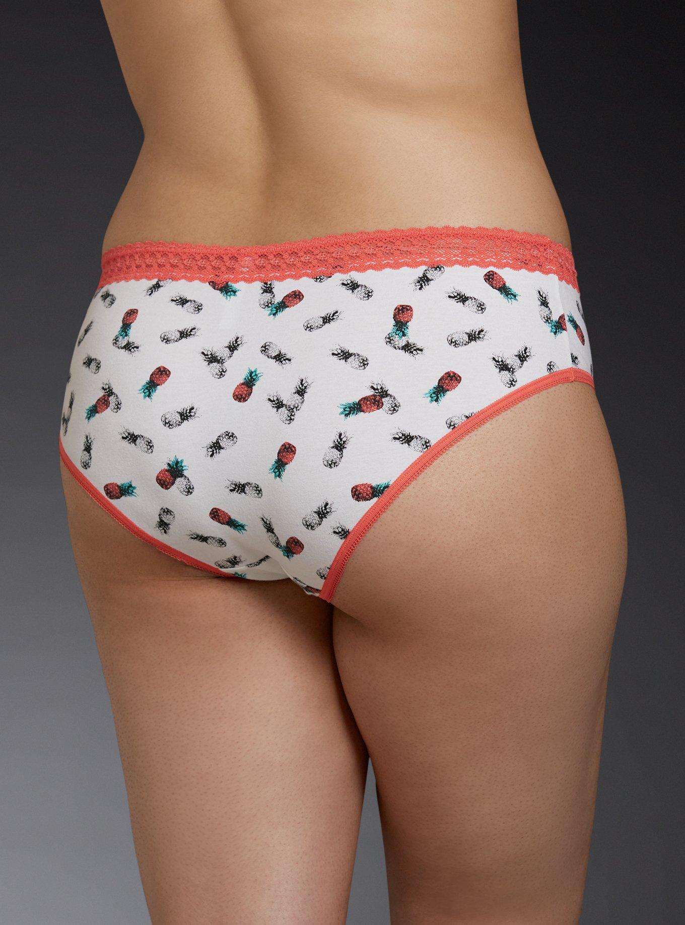 Pineapple Print Lace Trim Cotton Hipster Panty, NONEC, alternate