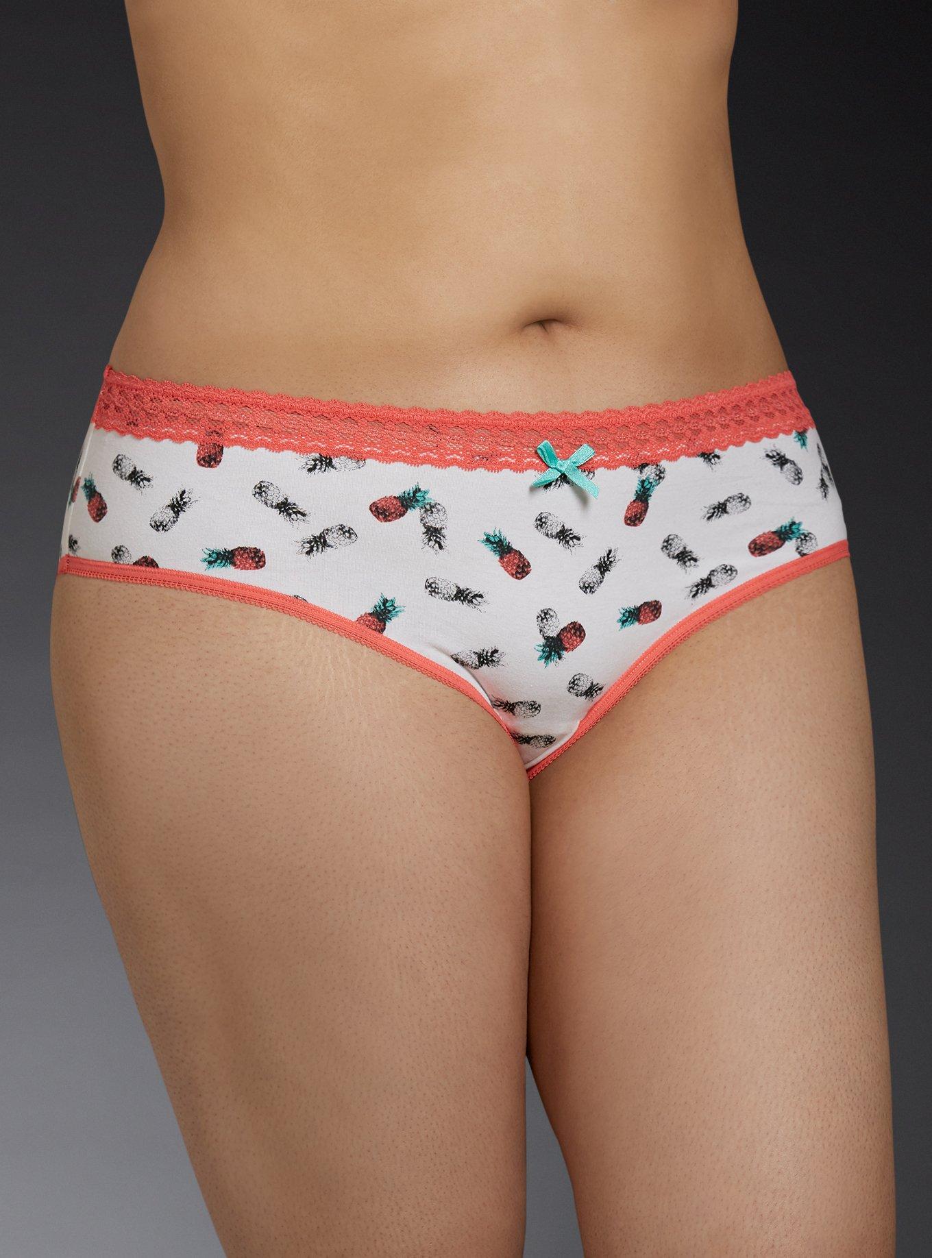 Pineapple Print Lace Trim Cotton Hipster Panty, NONEC, hi-res