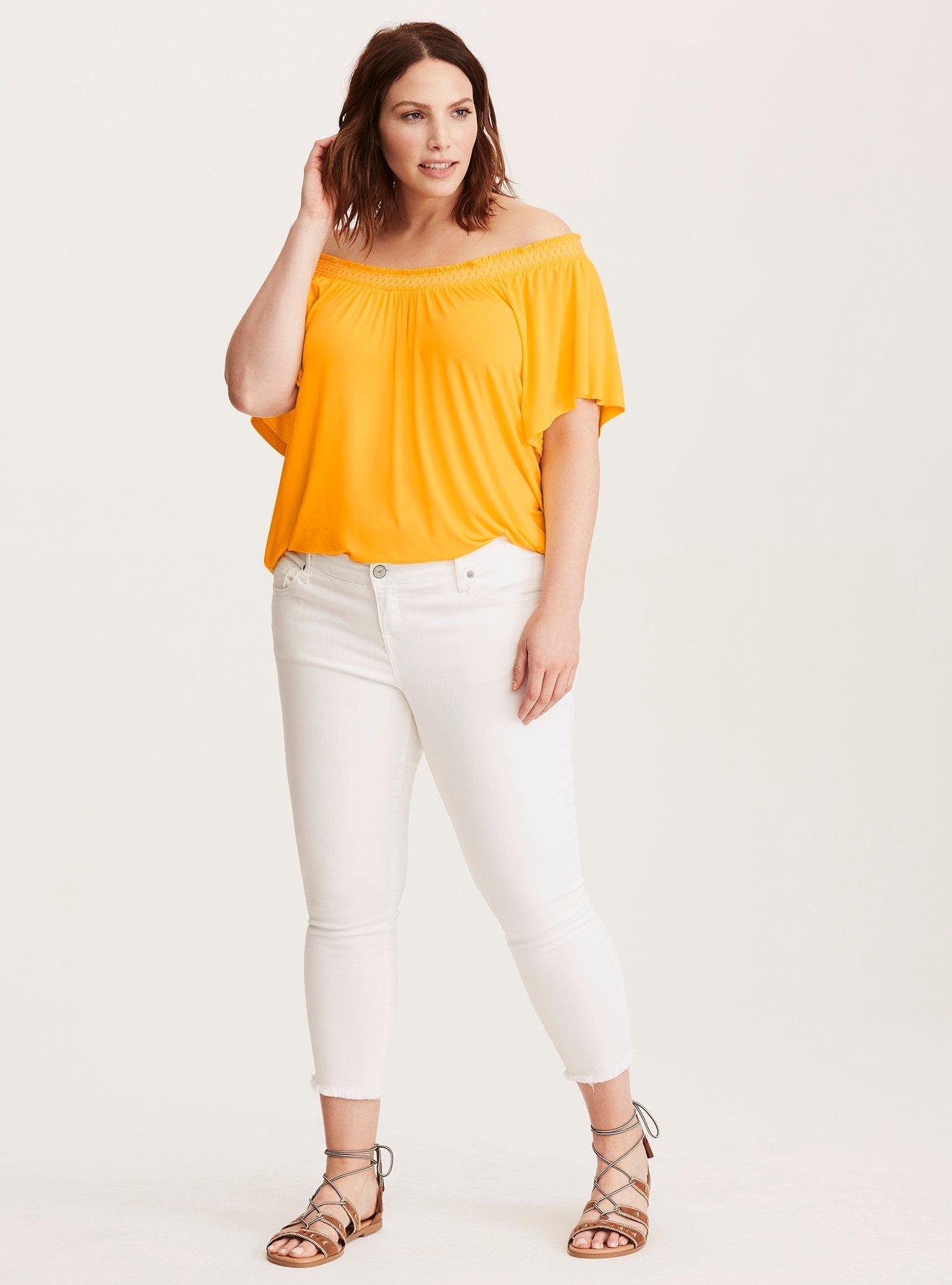 Plus Size Embroidered Smocked Off Shoulder Top, NONEC, alternate