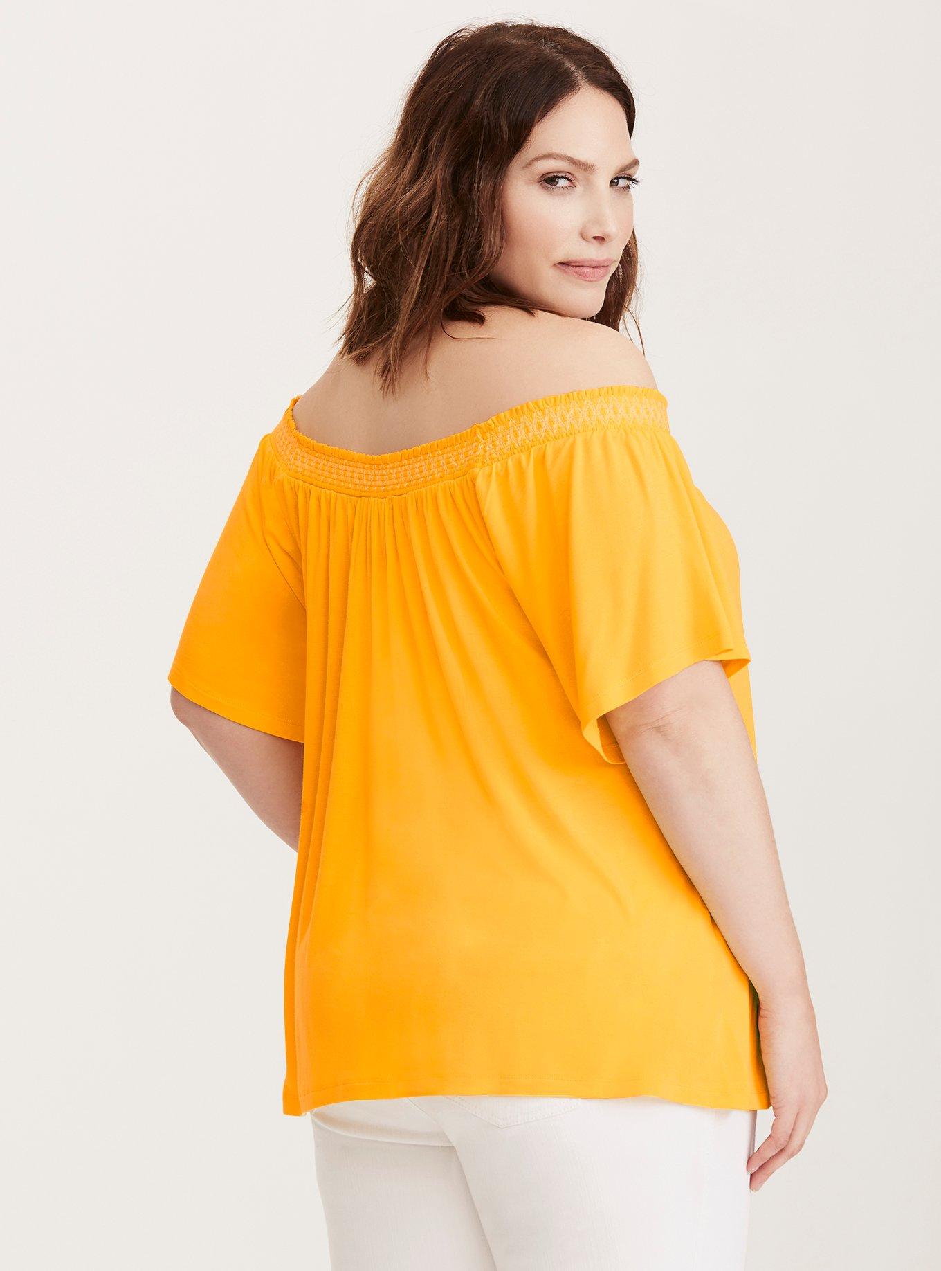 Plus Size Embroidered Smocked Off Shoulder Top, NONEC, alternate