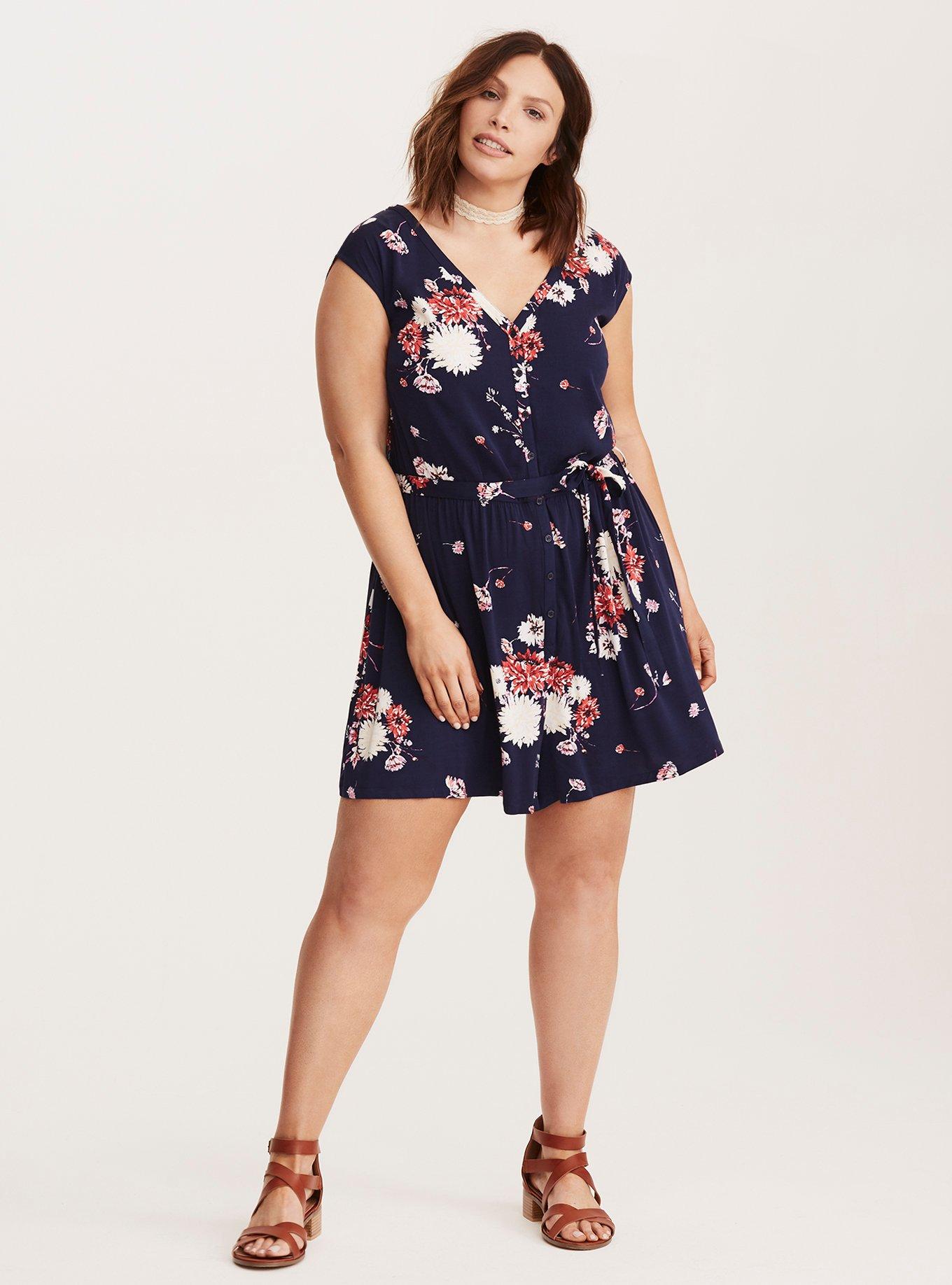 Plus Size - Floral Print Challis Button Front Romper - Torrid