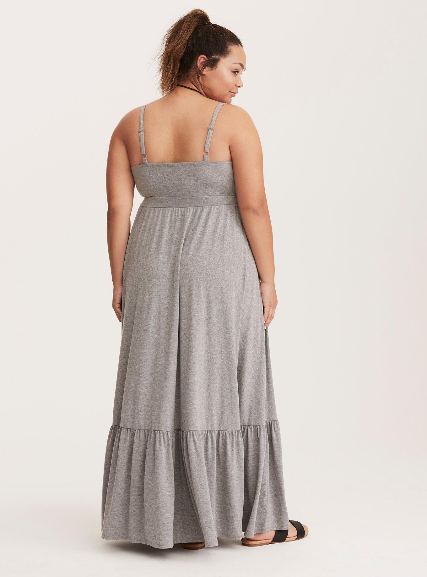 Plus Size Grey Tiered Jersey Maxi Dress (Short Inseam Now Available), HEATHER GREY, alternate