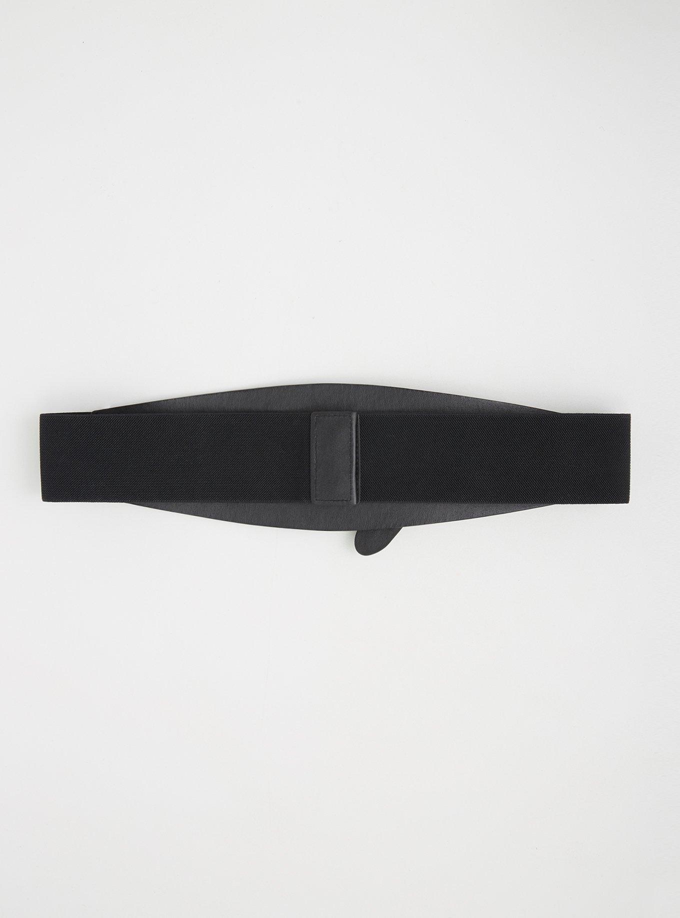 Plus Size Buckle Tie Front Stretch Belt, BLACK, alternate