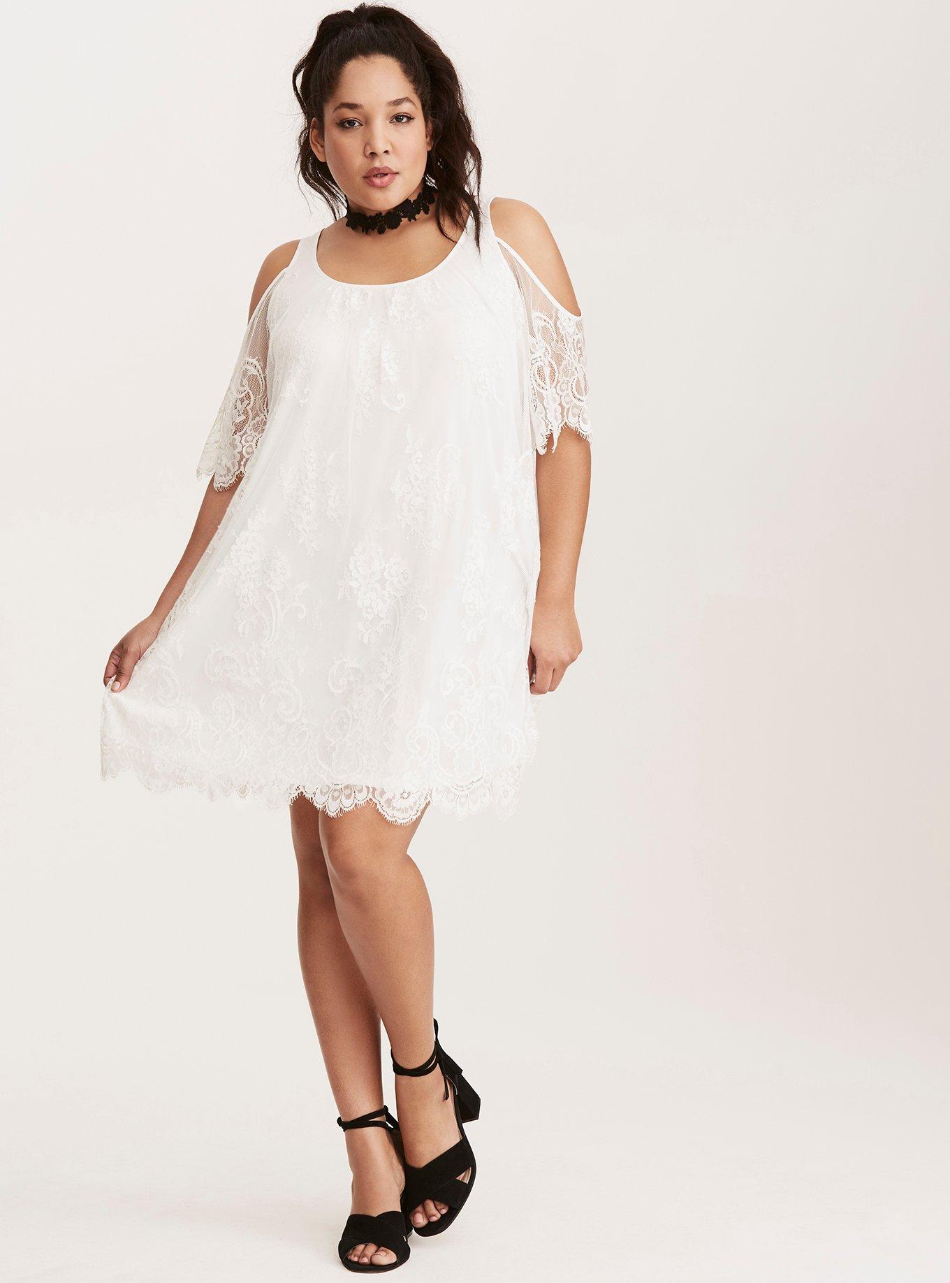 Plus Size - Mini Lace Cold Shoulder Trapeze Dress - Torrid