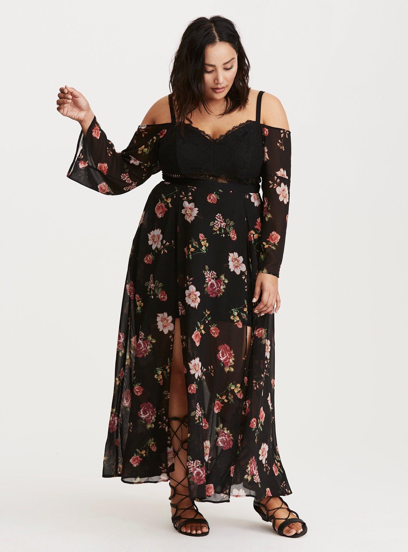 Women's Plus Size 1x black floral maxi dress New With Tags