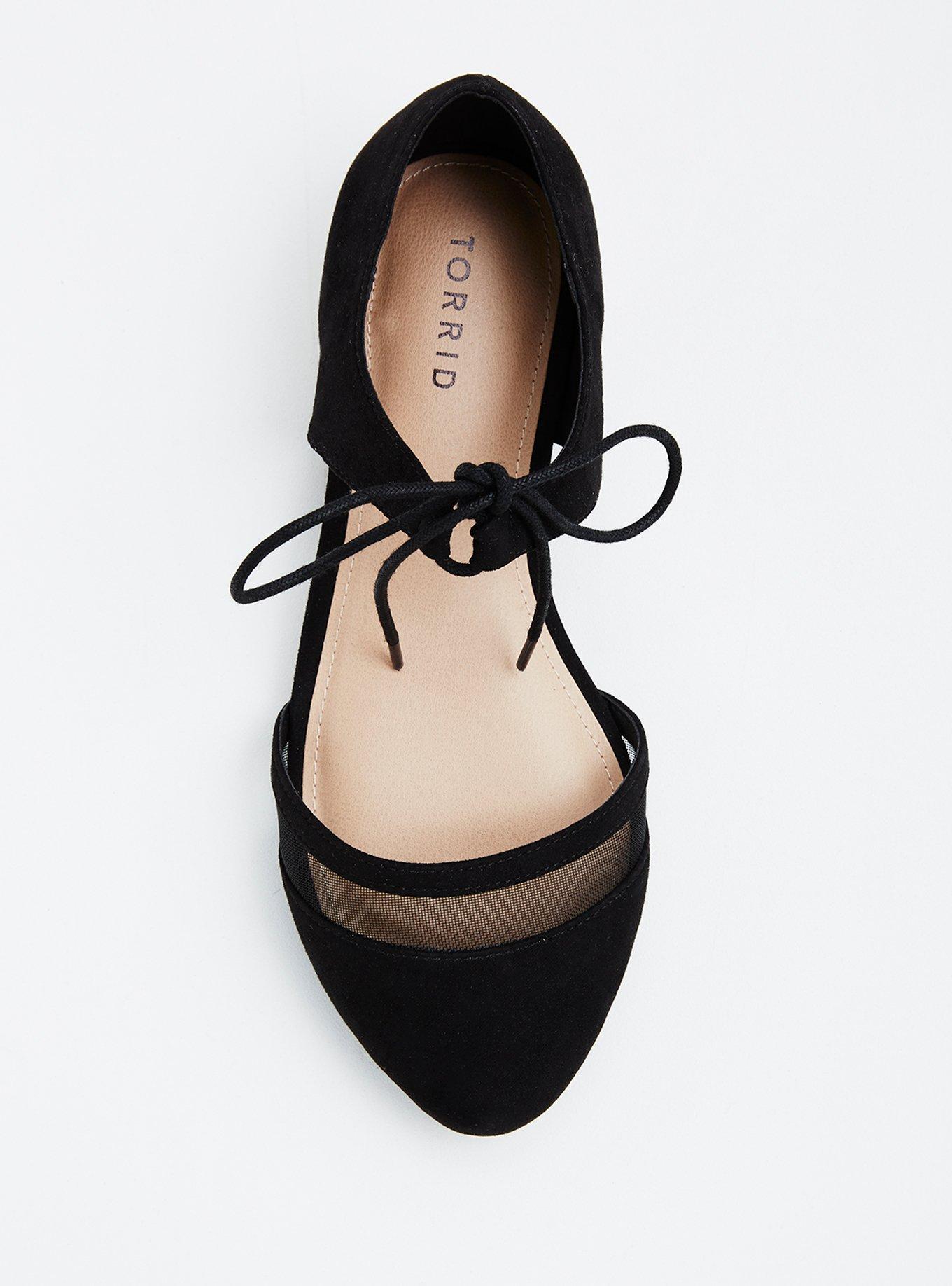 Plus Size Mesh Inset Almond Toe D'orsay Flats (Wide Width), BLACK, alternate