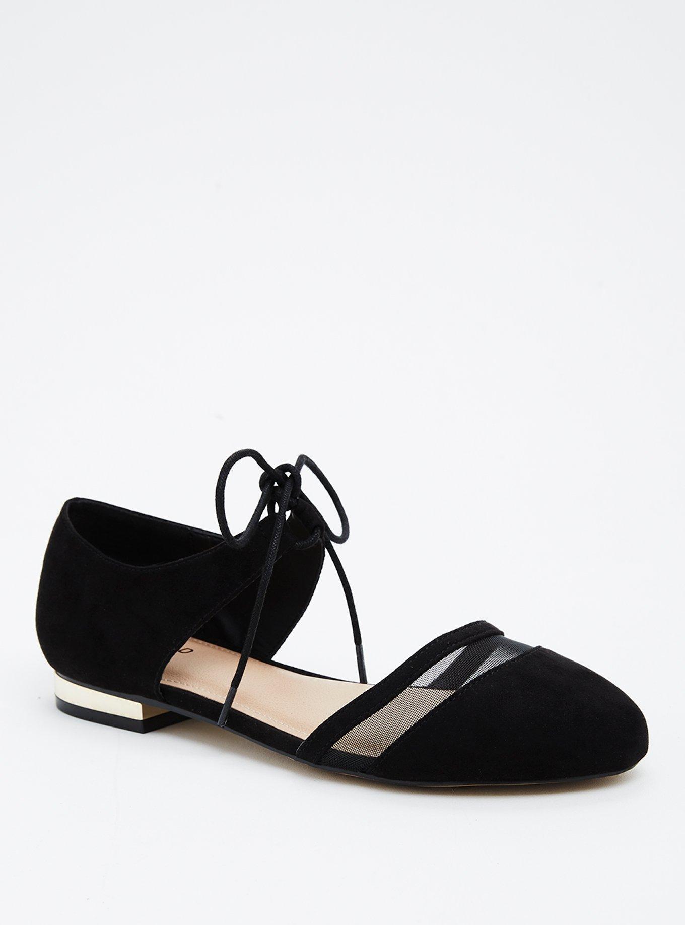 Plus Size Mesh Inset Almond Toe D'orsay Flats (Wide Width), BLACK, hi-res