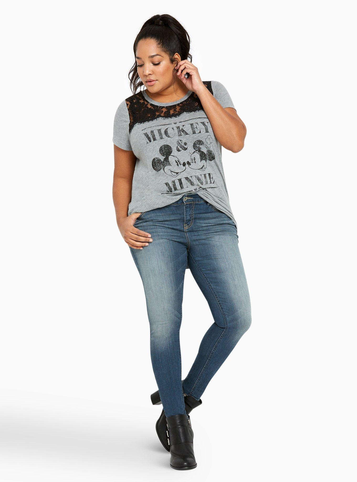 Plus Size Mickey & Minnie Lace Inset Top, HEATHER GREY, alternate