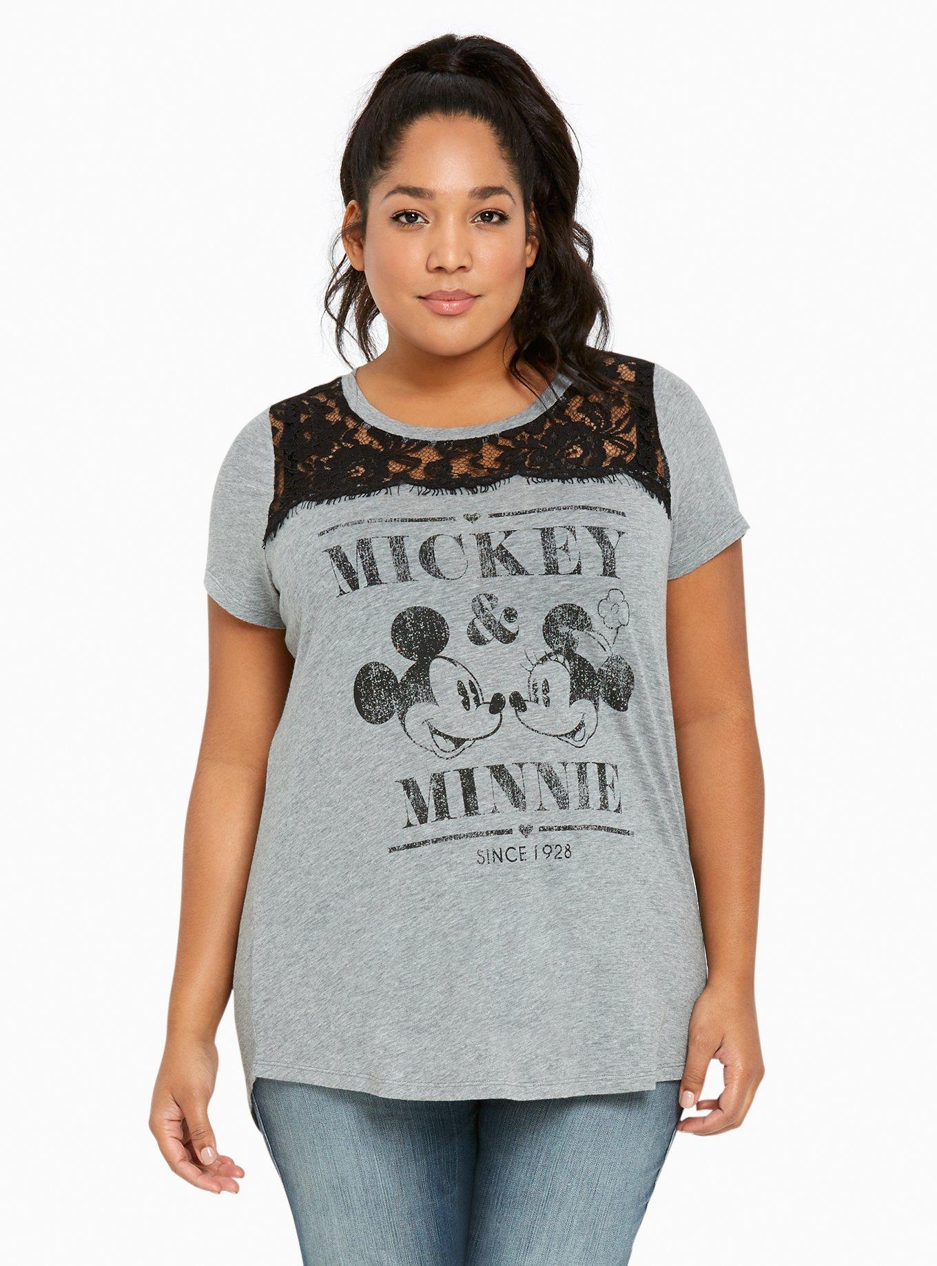 Plus Size Mickey & Minnie Lace Inset Top, HEATHER GREY, alternate