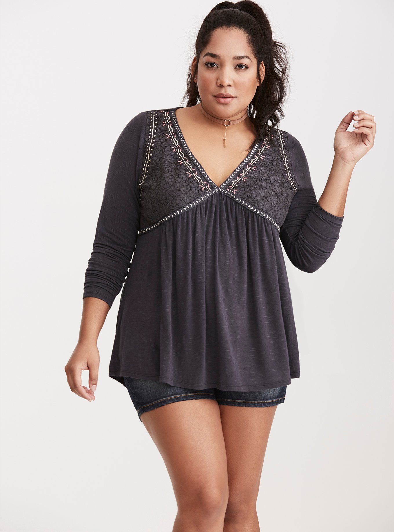 Plus Size - Embroidered Lace Inset Top - Torrid