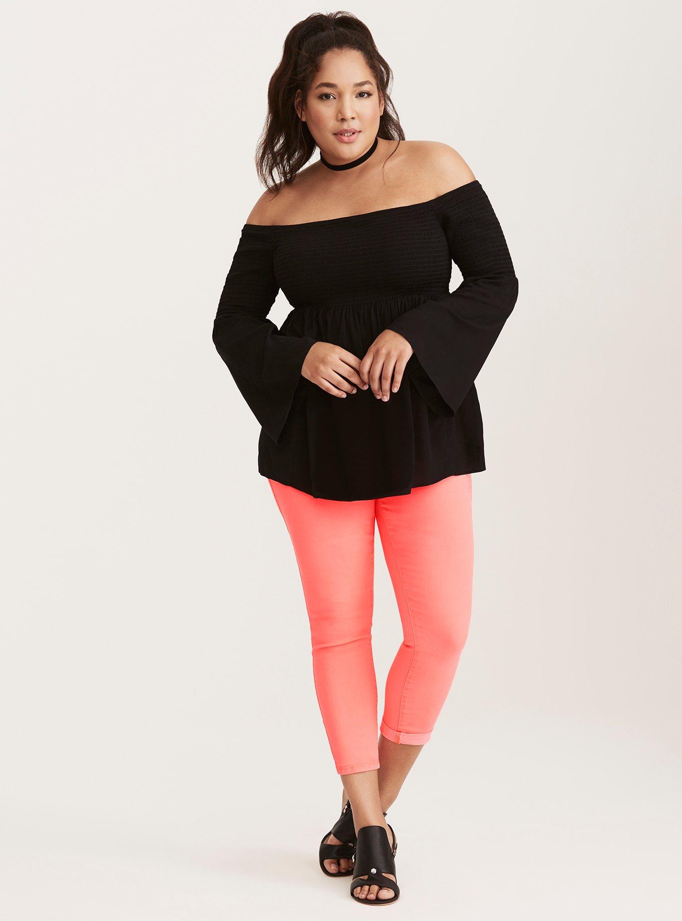 Plus Size Challis Smocked Off-Shoulder Blouse, DEEP BLACK, alternate