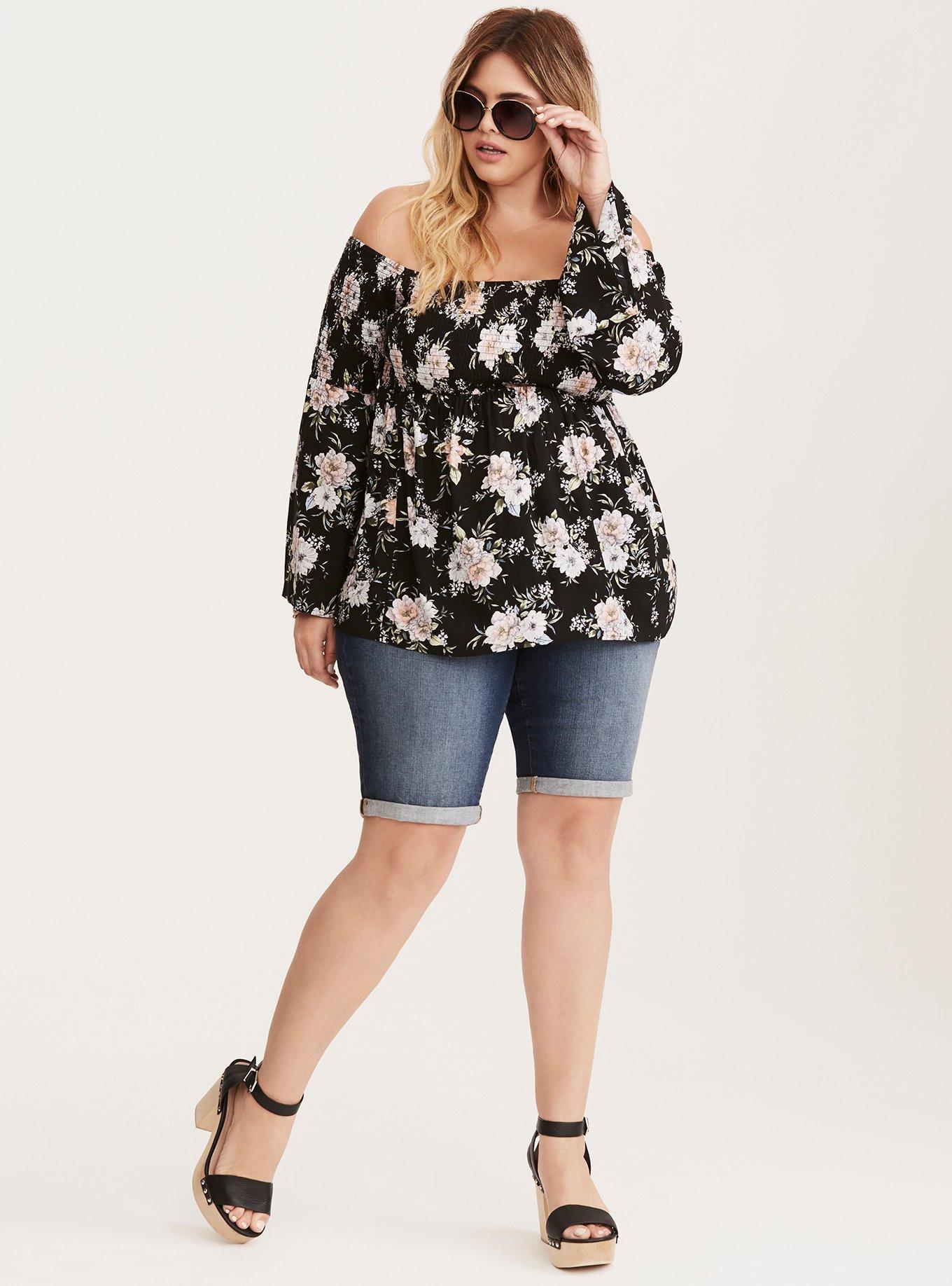 Plus Size - Challis Smocked Off-Shoulder Blouse - Torrid