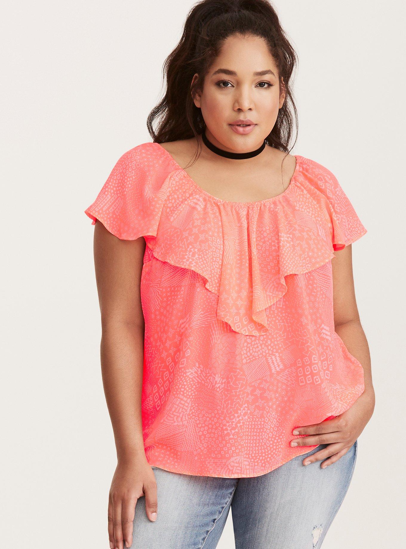 Doodle Print Georgette Ruffle Blouse, NONEC, hi-res