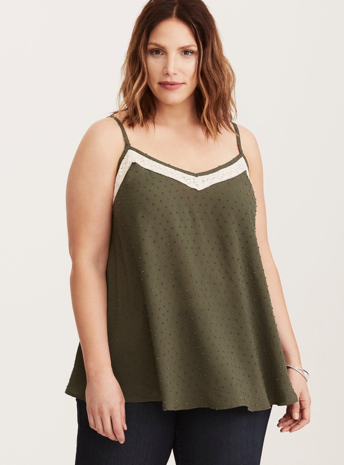 Plus Size Dot Lace Trim Cami, DEEP DEPTHS, hi-res