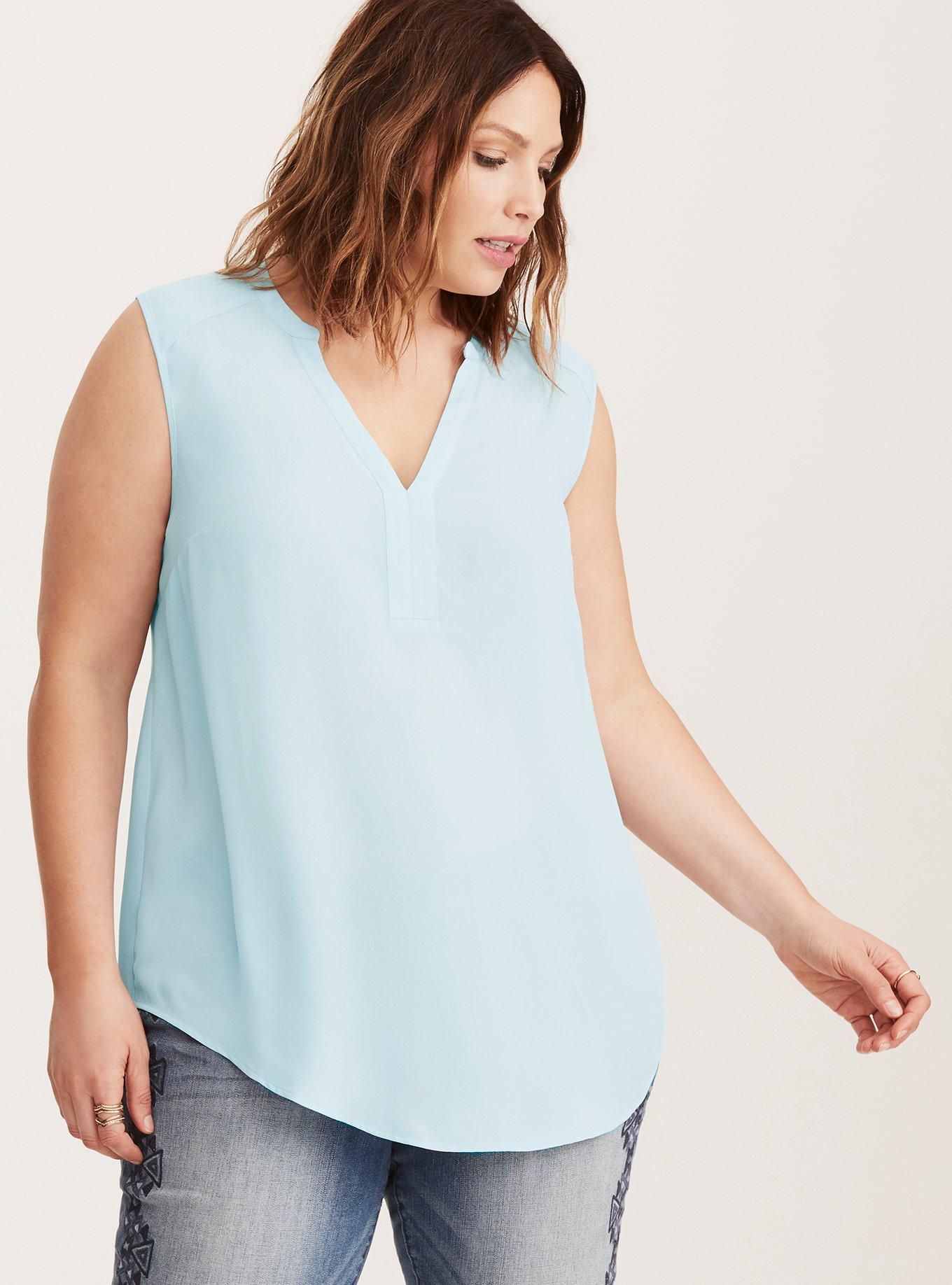 Harper - Light Blue Georgette Sleeveless Pullover Blouse, CASHMERE BLUE, hi-res