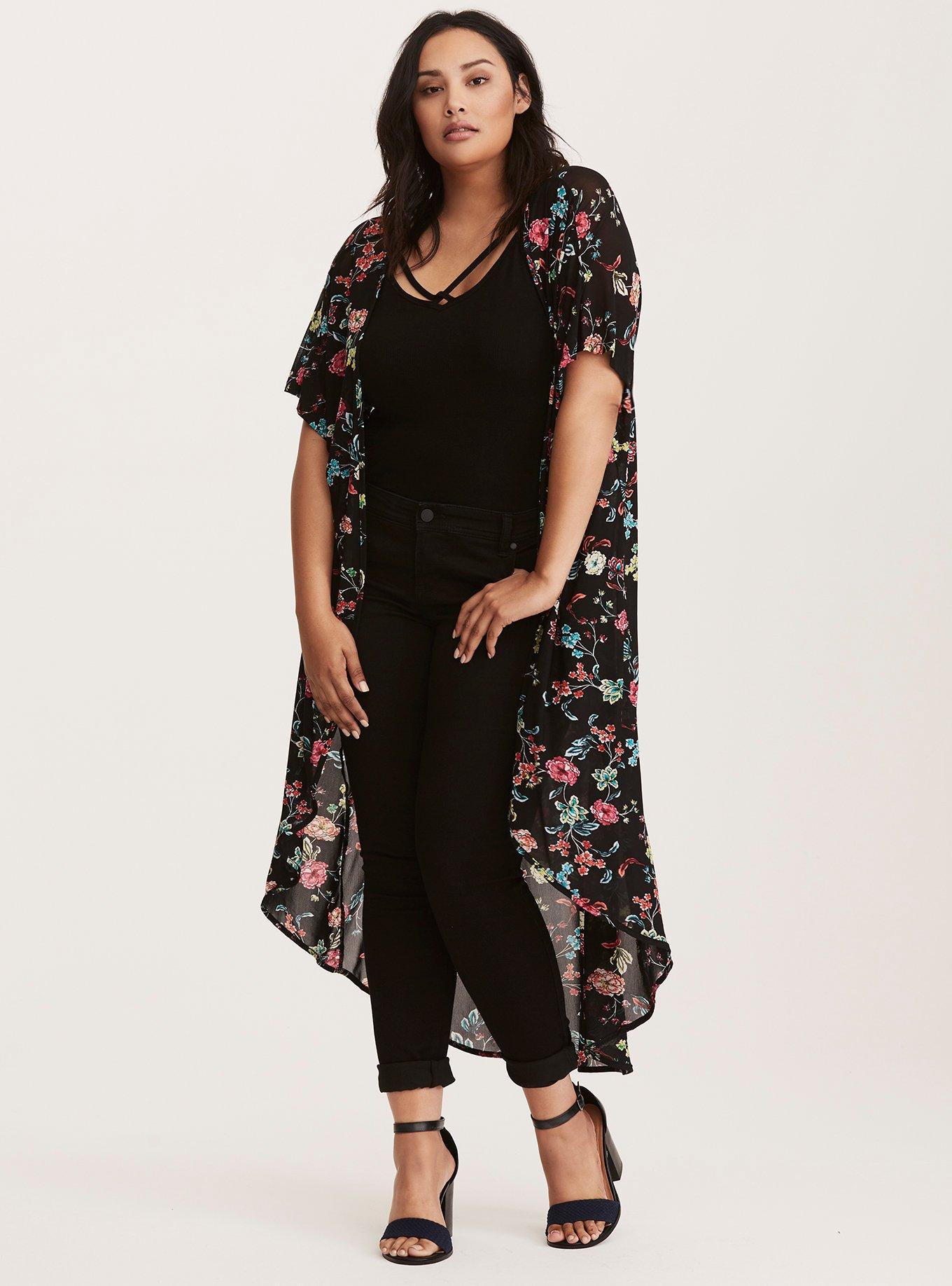 Plus Size - Mesh Tie Front Kimono - Torrid