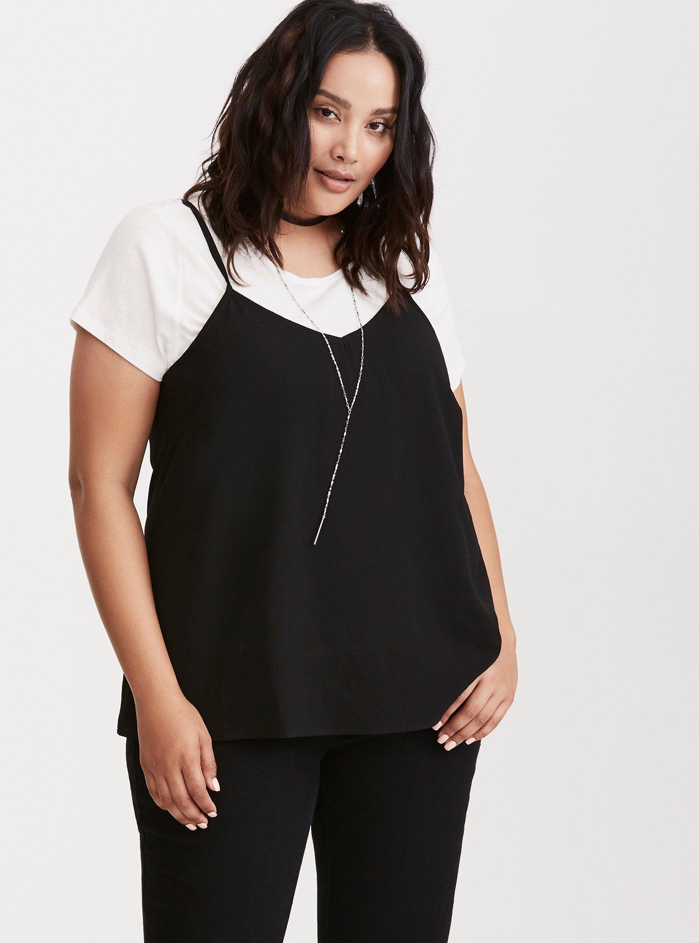 Crepe Cami Top, DEEP BLACK, alternate