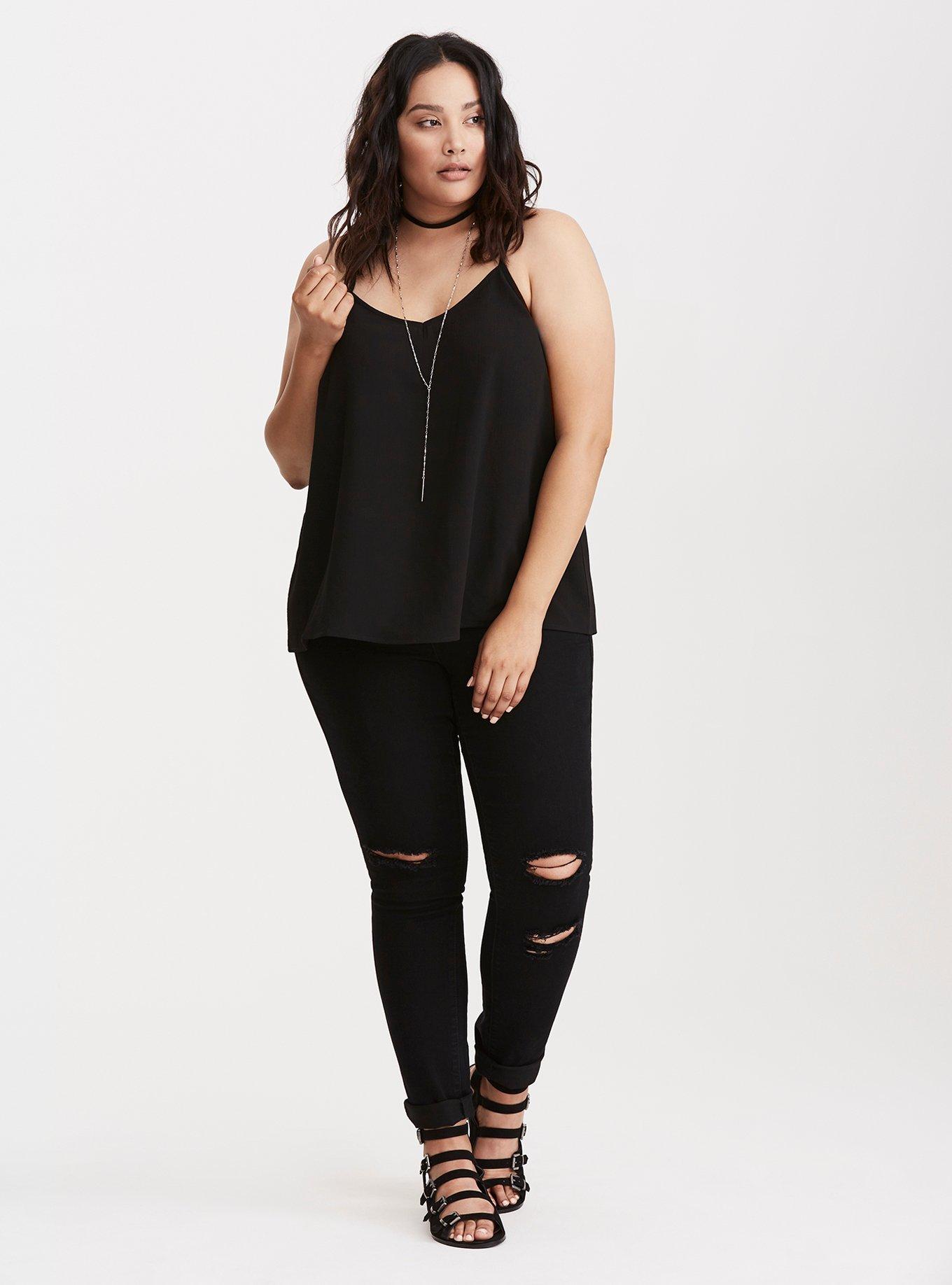 Crepe Cami Top, DEEP BLACK, alternate