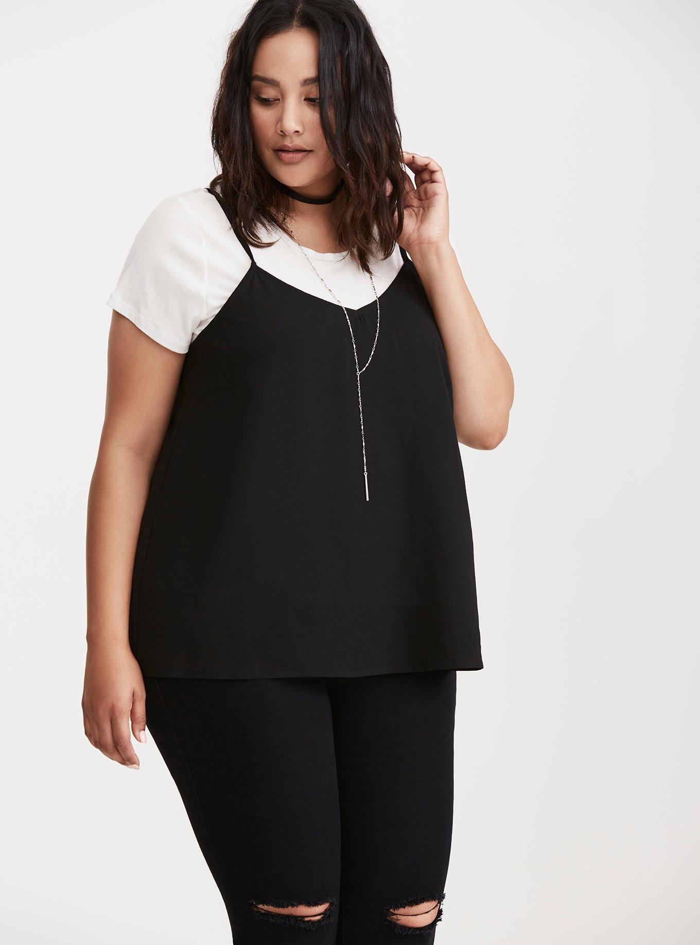 Crepe Cami Top, DEEP BLACK, alternate