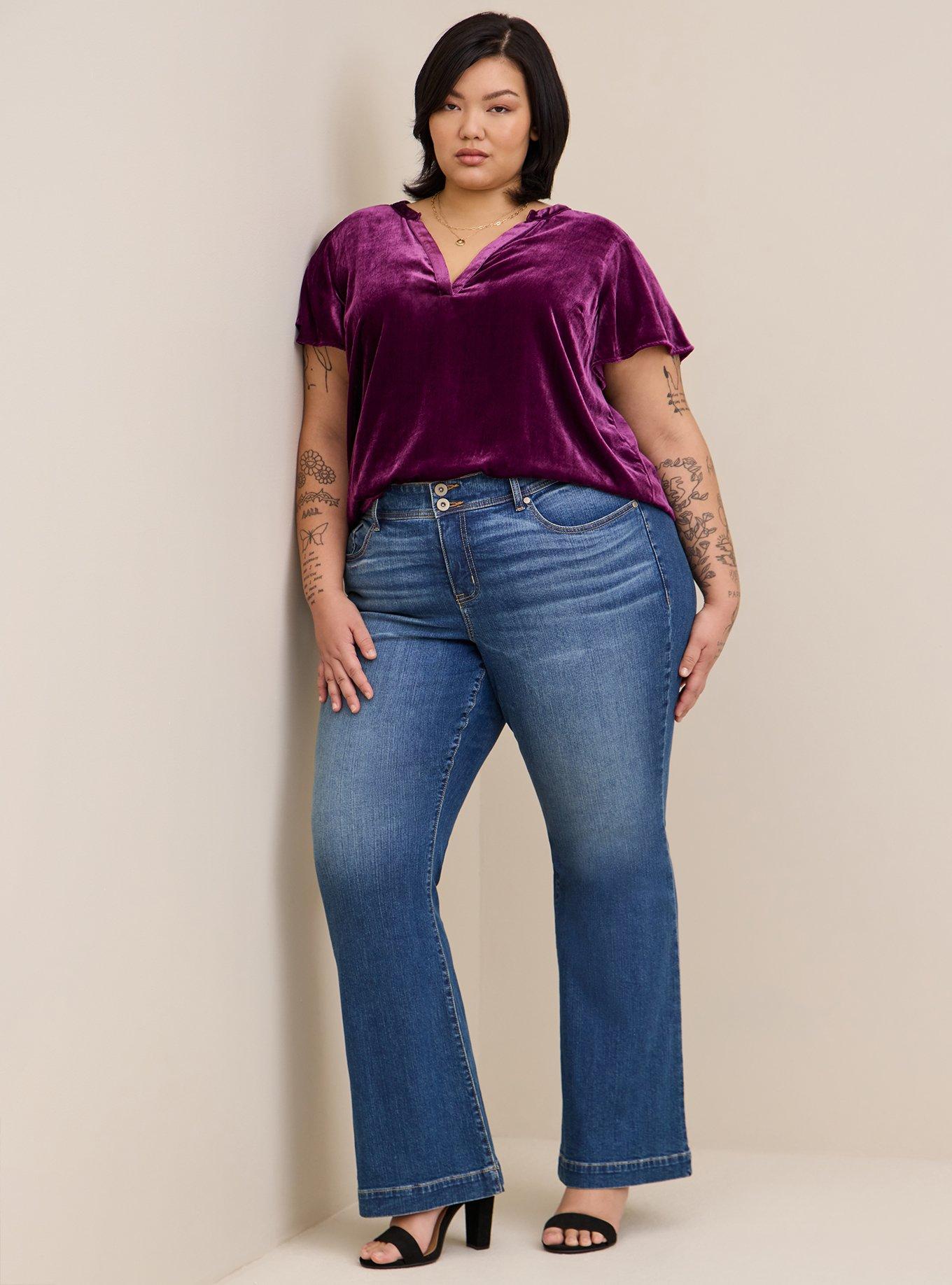 Plus Size 3D Jeans Lace-up Pattern Printed Pull On Flare 70s 80s Disco Pants  [59% OFF]