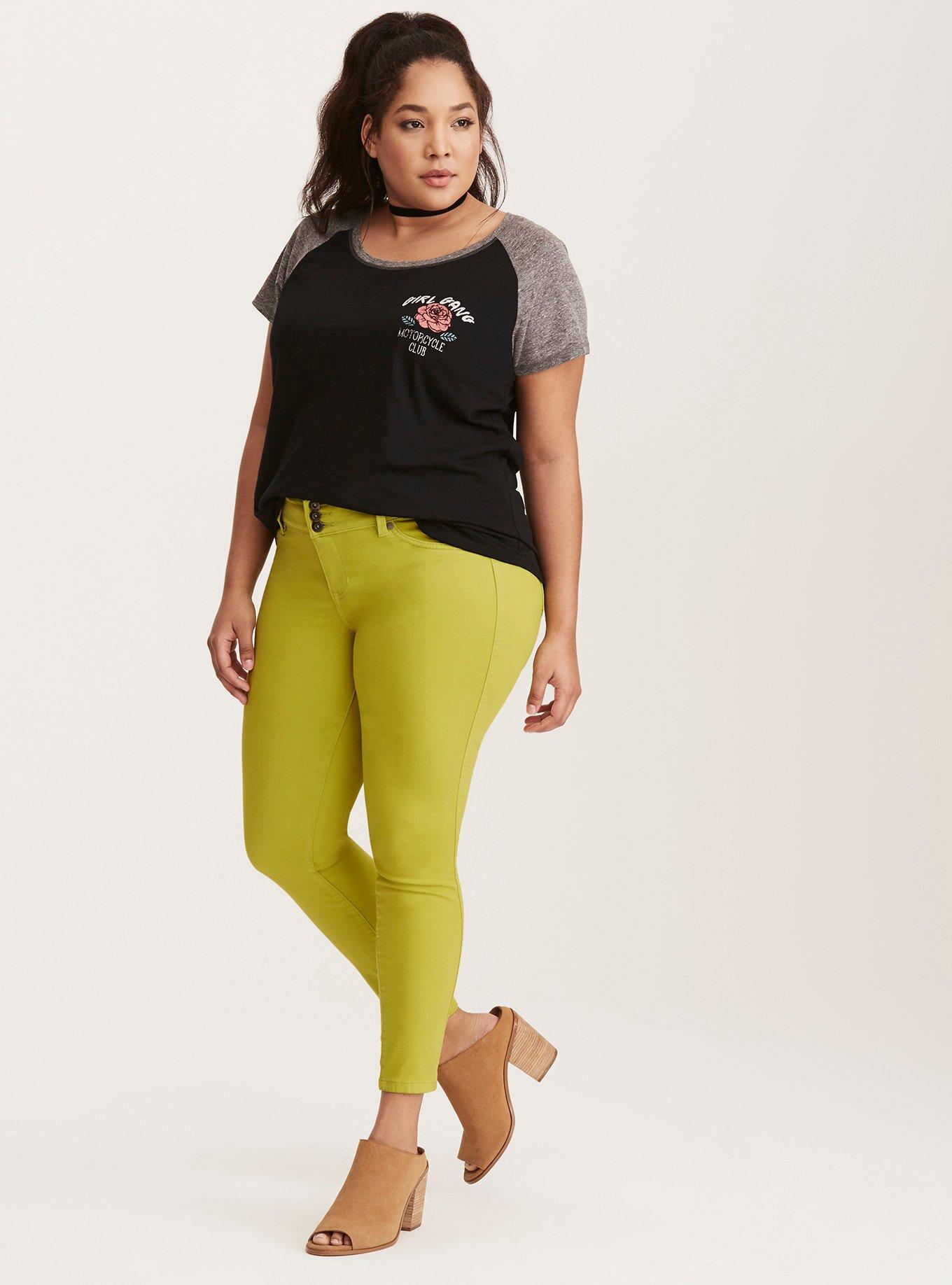 Plus Size Jegging - Neon Green Wash, LIME, alternate