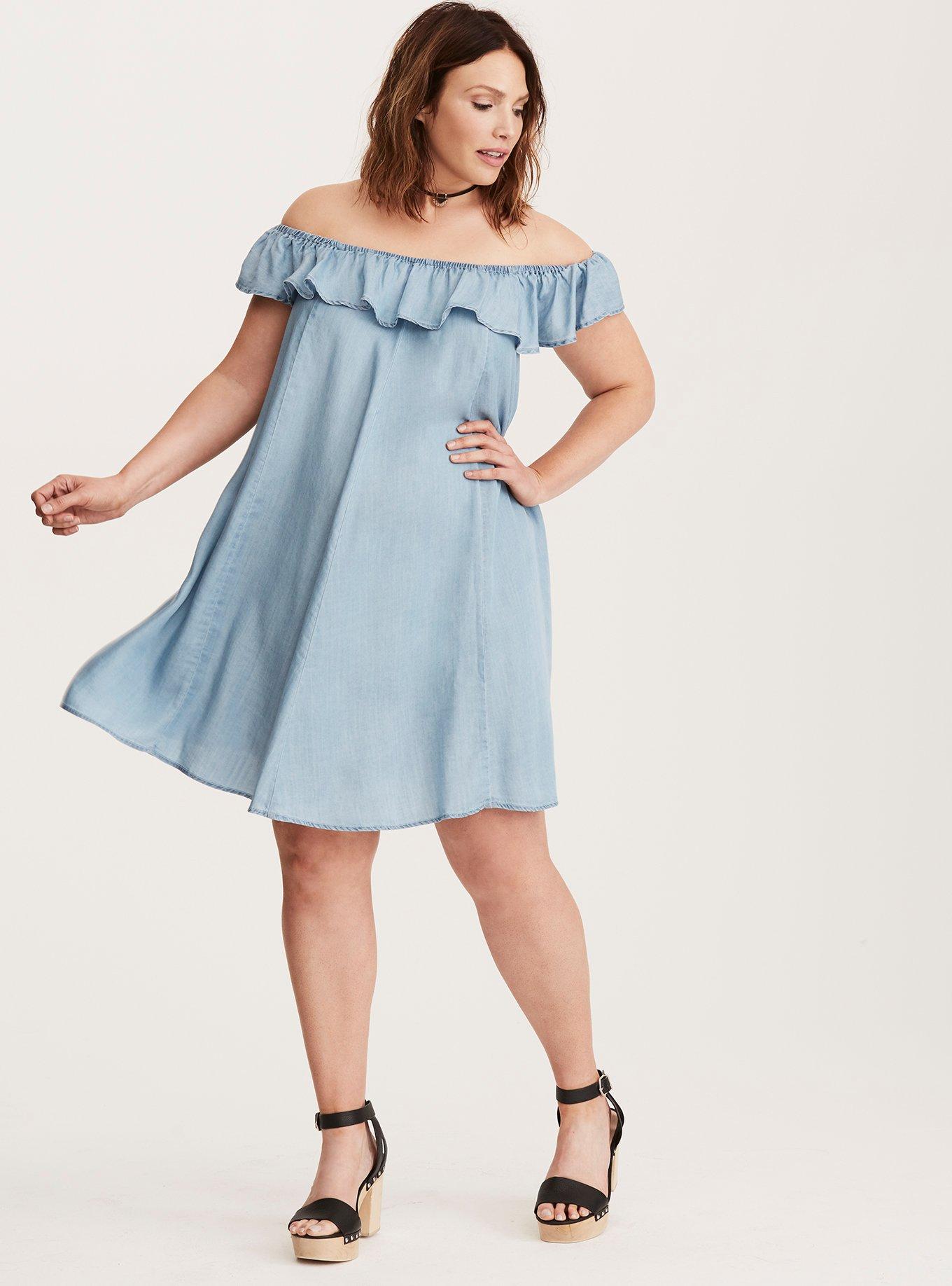 NWT TORRID Plus Size 0 Large BLUE WASH MINI SUPER SOFT TRAPEZE DRESS