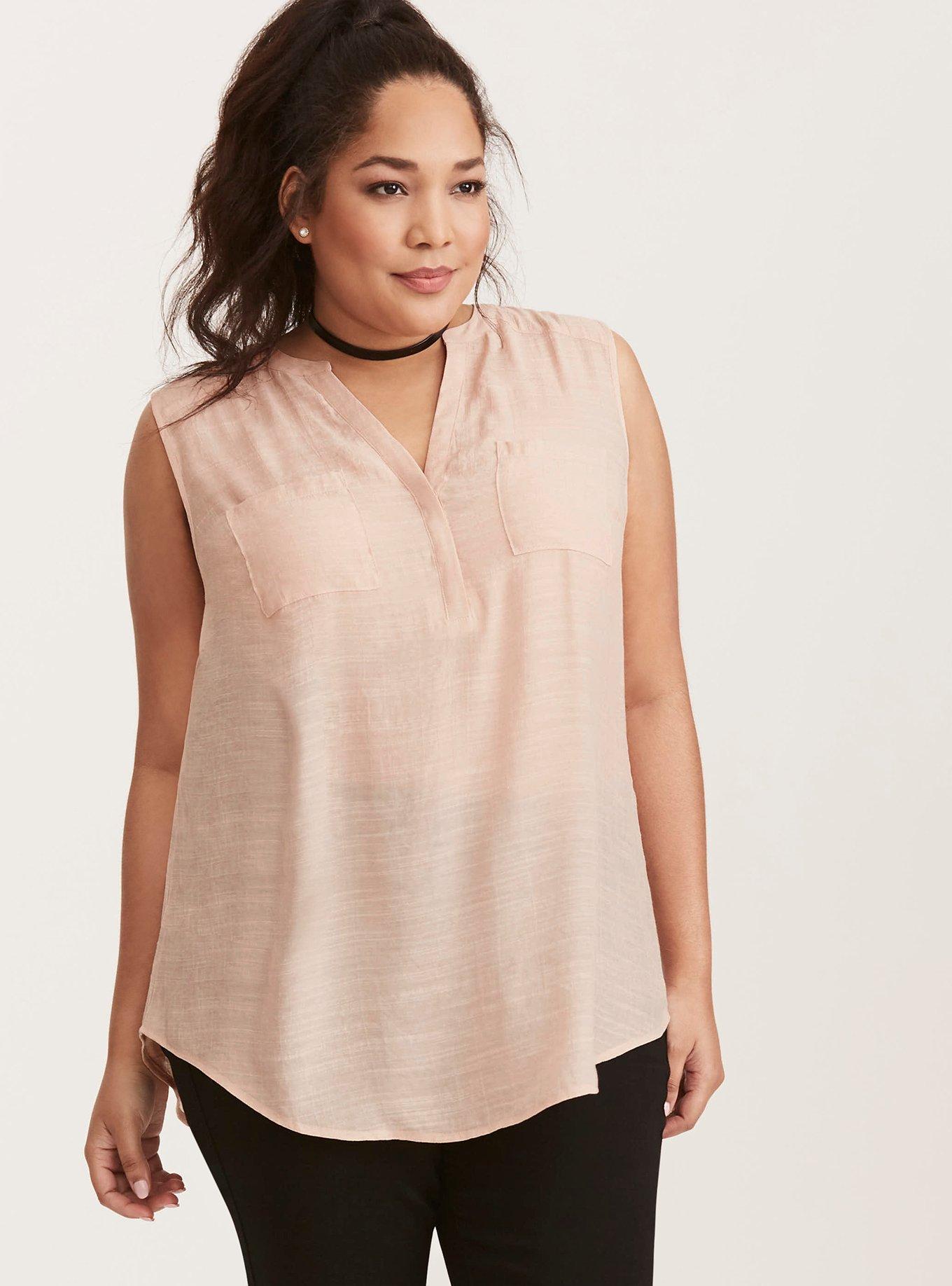Harper - Blush Slub Sleeveless Pullover Blouse, JUST PEACHY, hi-res