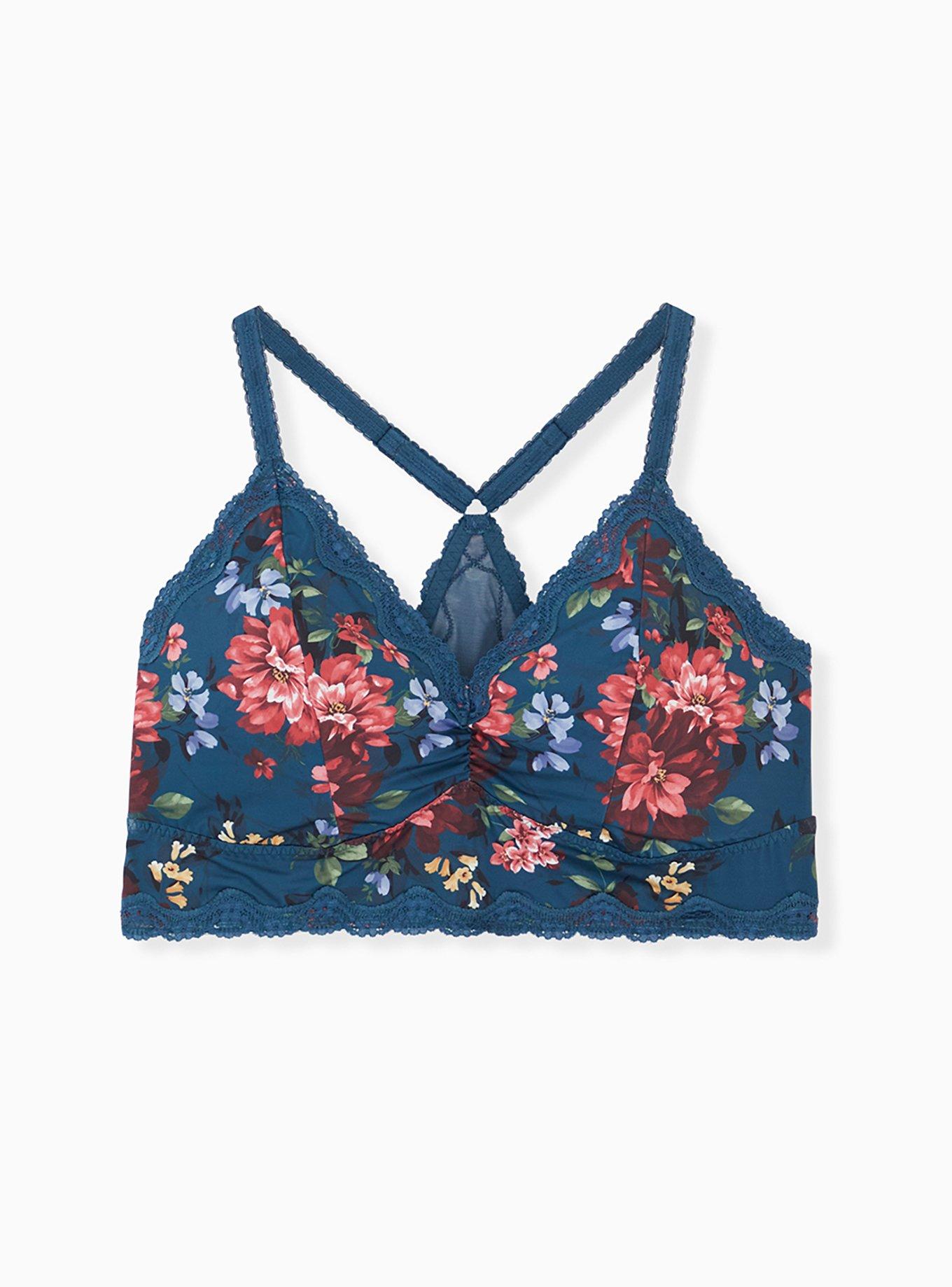 Plus Size - Unlined Microfiber With Lace Trim Printed Bralette