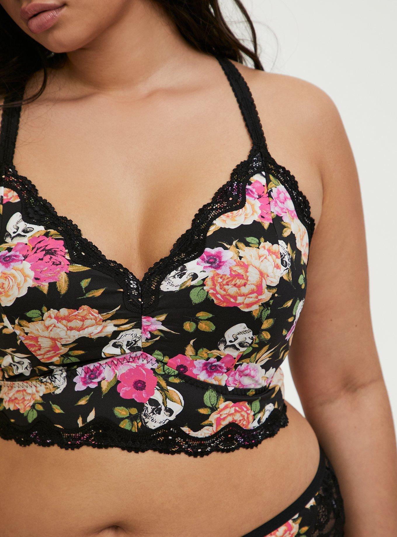 Plus Size - Unlined Microfiber With Lace Trim Printed Bralette
