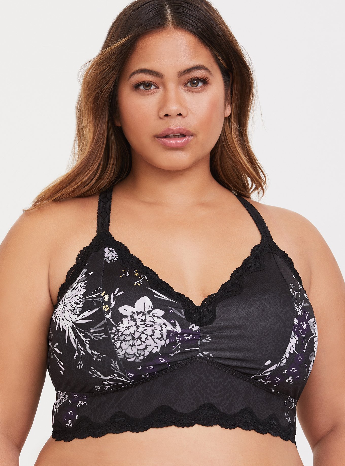 Plus Size - Unlined Microfiber With Lace Trim Printed Bralette - Torrid