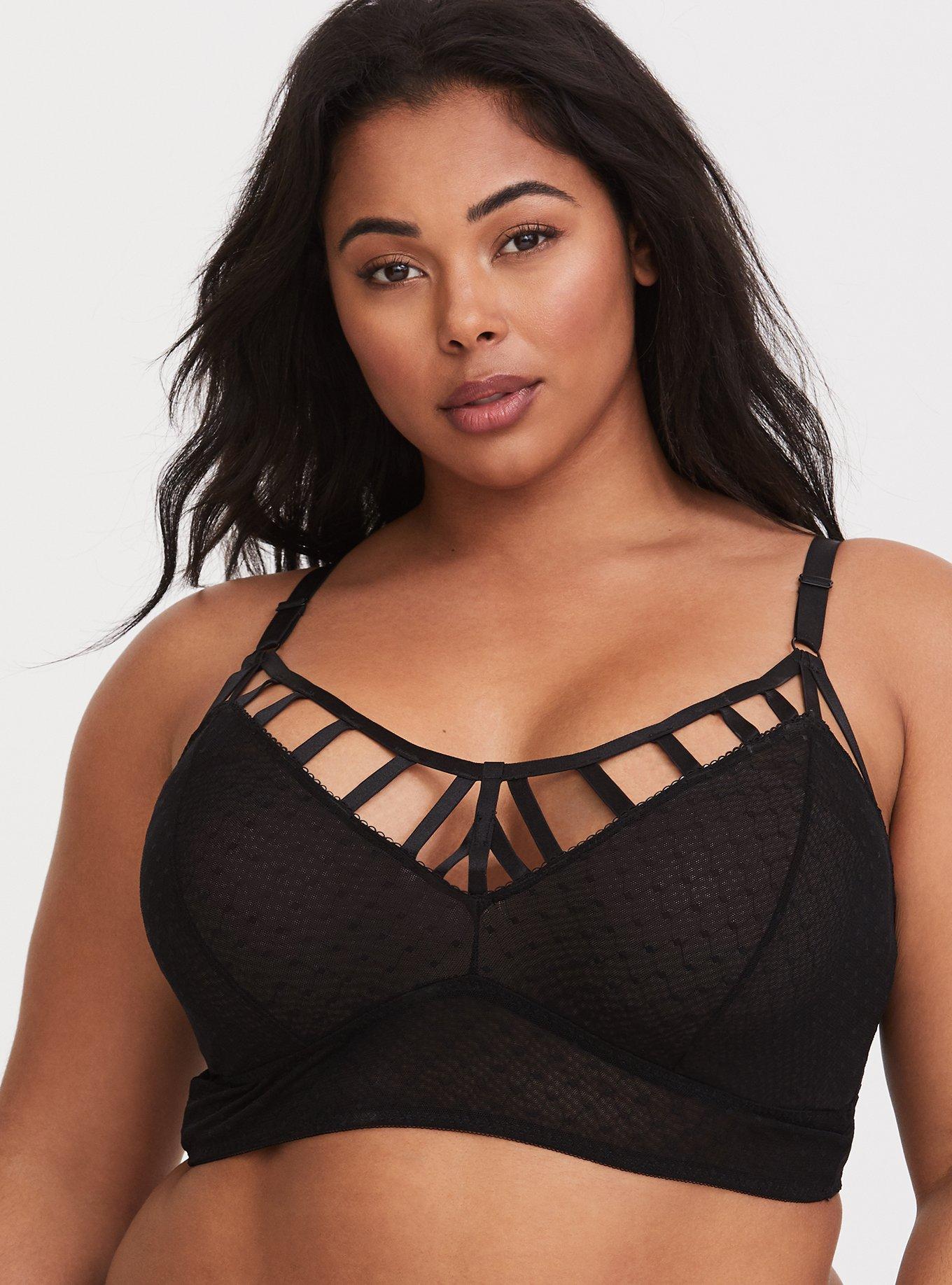 Black Polka Dot Ladder Mesh Bralette, RICH BLACK, hi-res