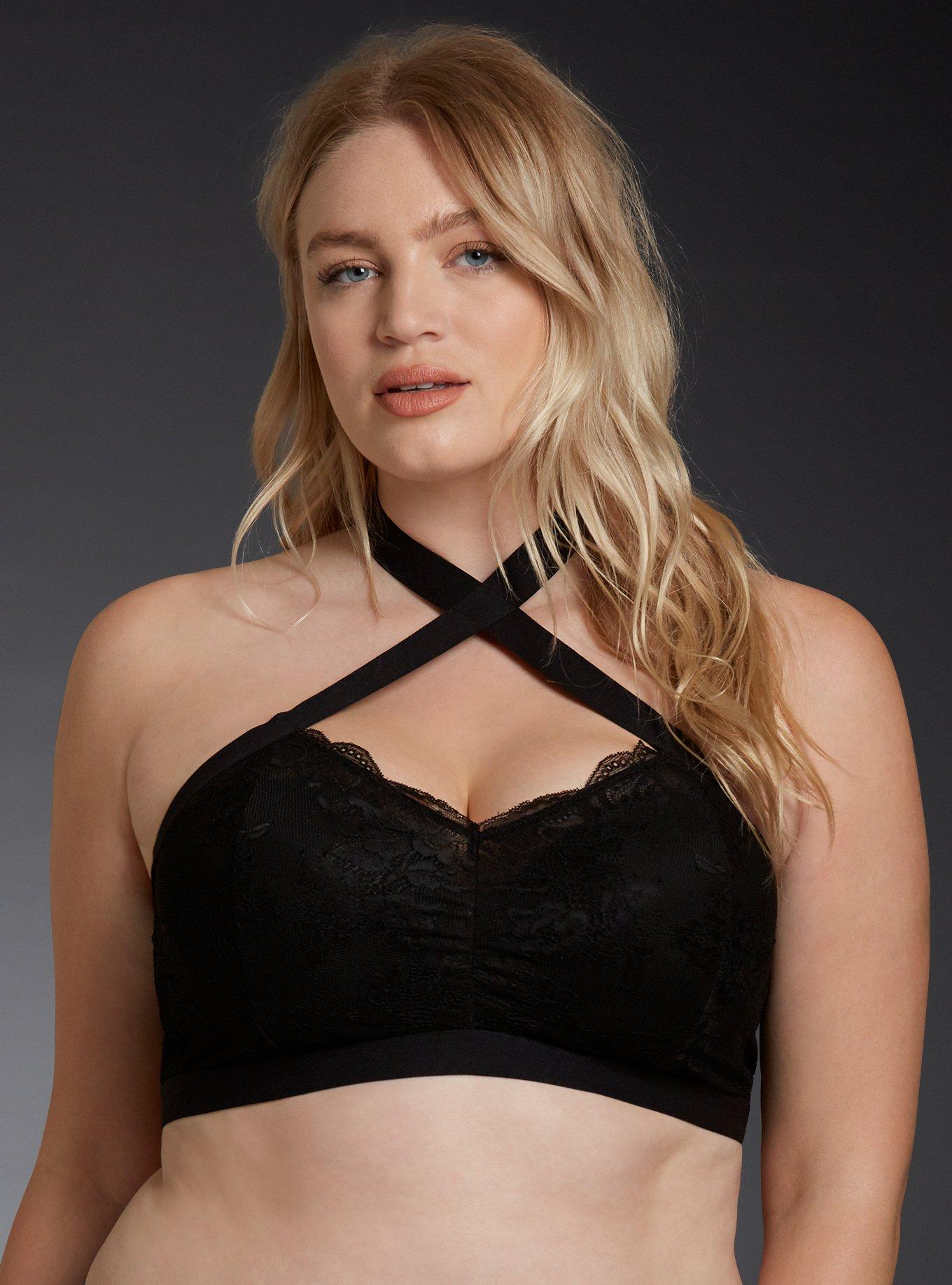 Plus Size - Elastic Twist Halter Lace Bralette - Torrid