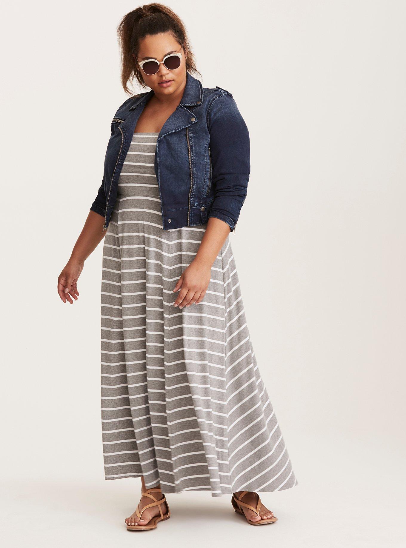 Plus Size Striped Jersey Maxi Dress, WHITE, hi-res